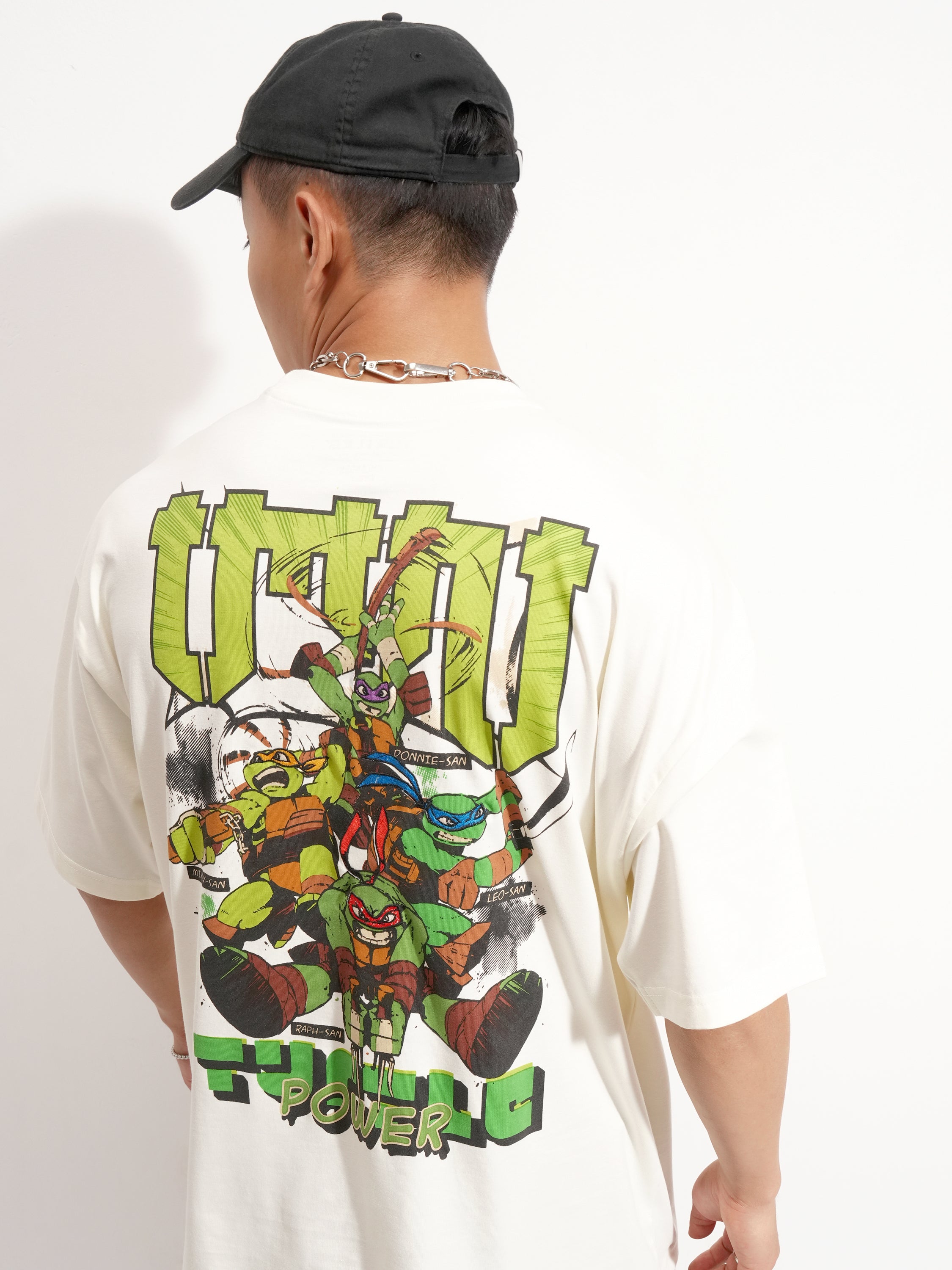 Highlander Men Off White Ninja Turtles Printed Round Neck Oversized Fit T-Shirt - Off White - Image 1