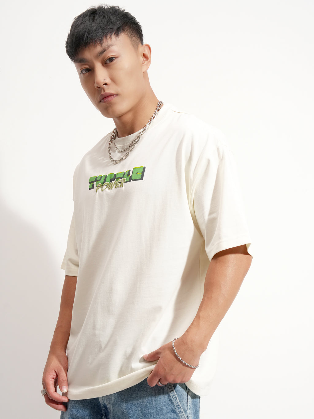 Highlander Men Off White Ninja Turtles Printed Round Neck Oversized Fit T-Shirt - Off White - Image 4