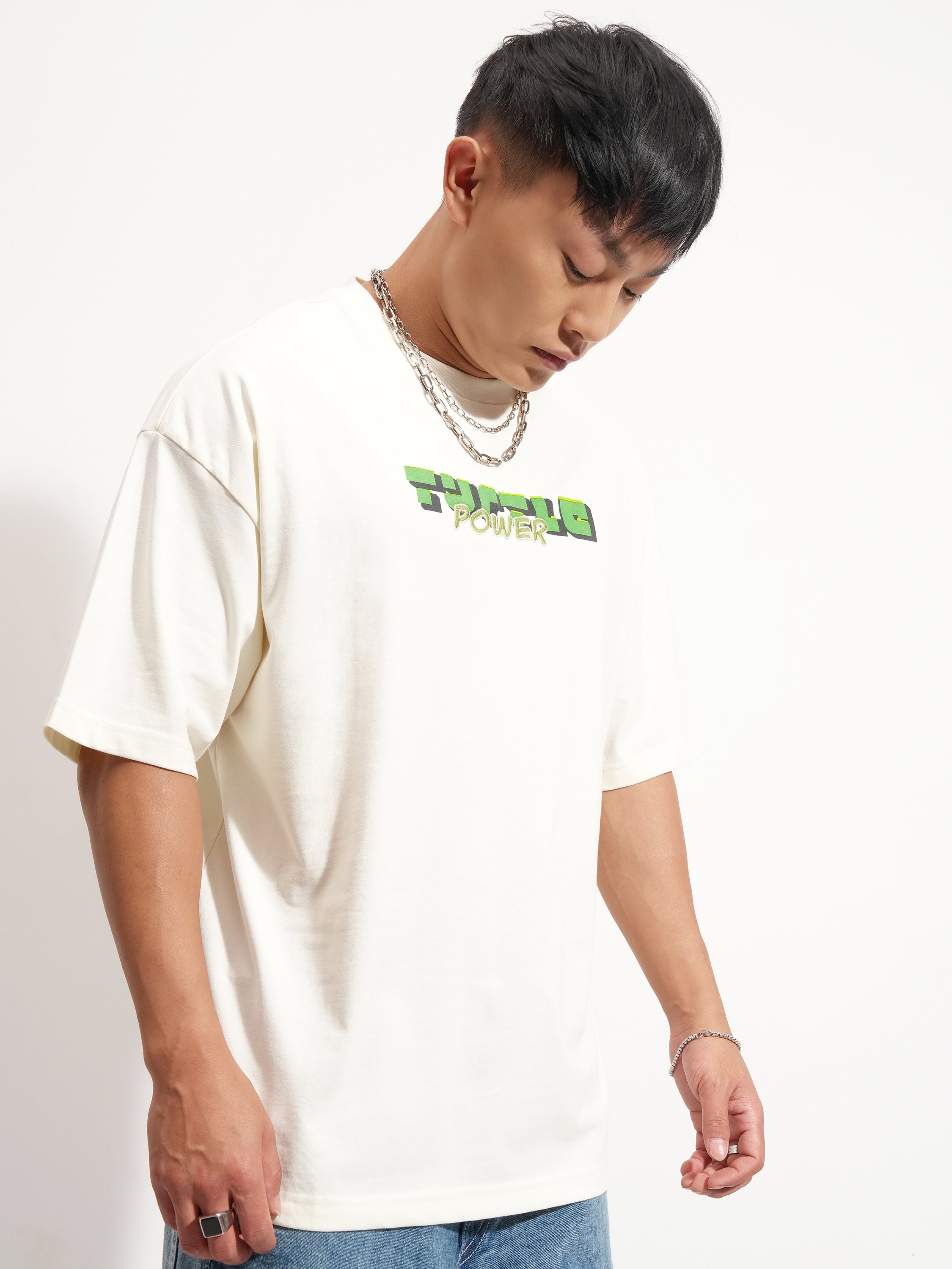 Highlander Men Off White Ninja Turtles Printed Round Neck Oversized Fit T-Shirt - Off White - Image 6