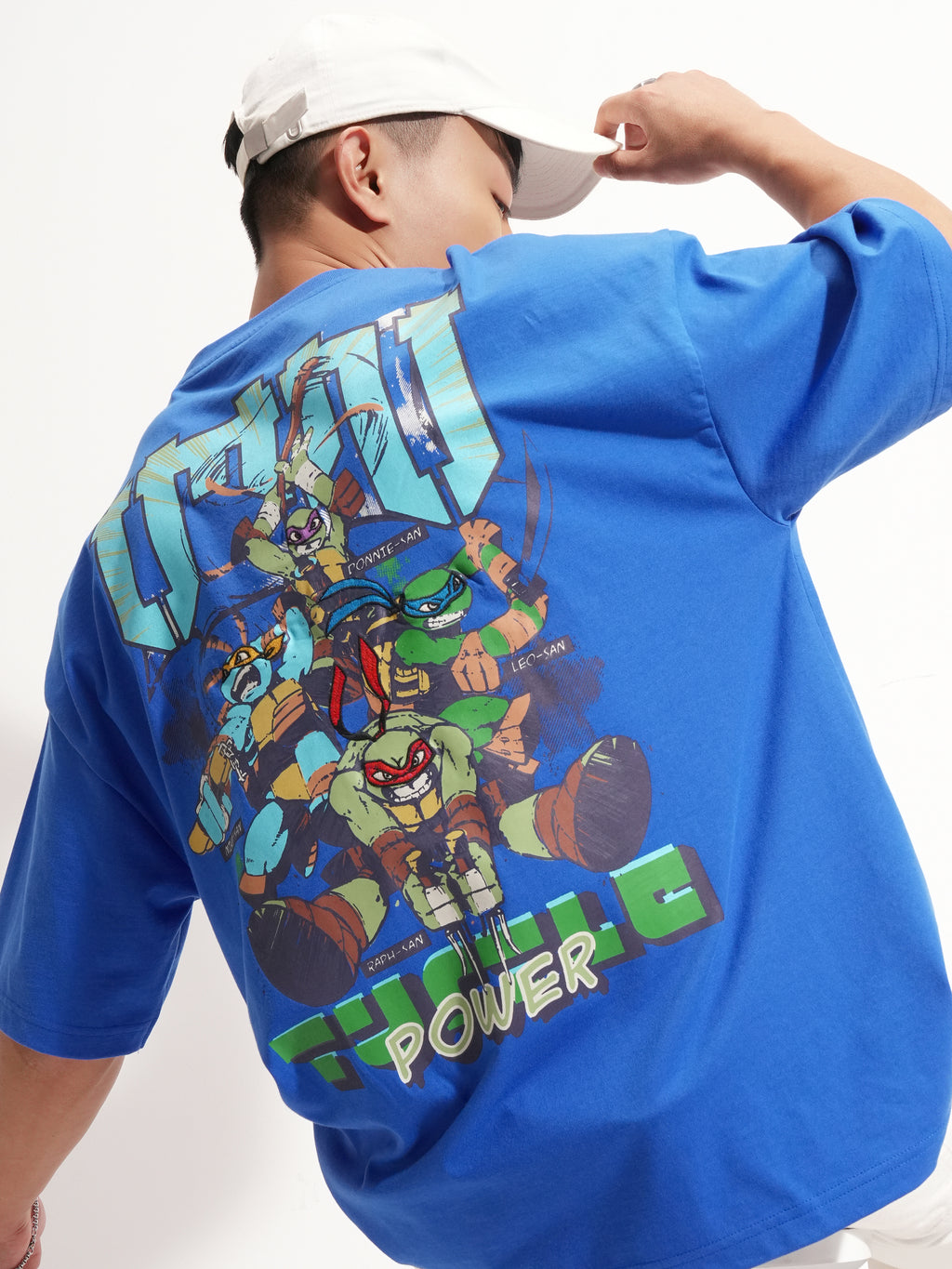 Highlander Men Blue Ninja Turtles Printed Round Neck Oversized Fit T-Shirt - Blue - Image 1