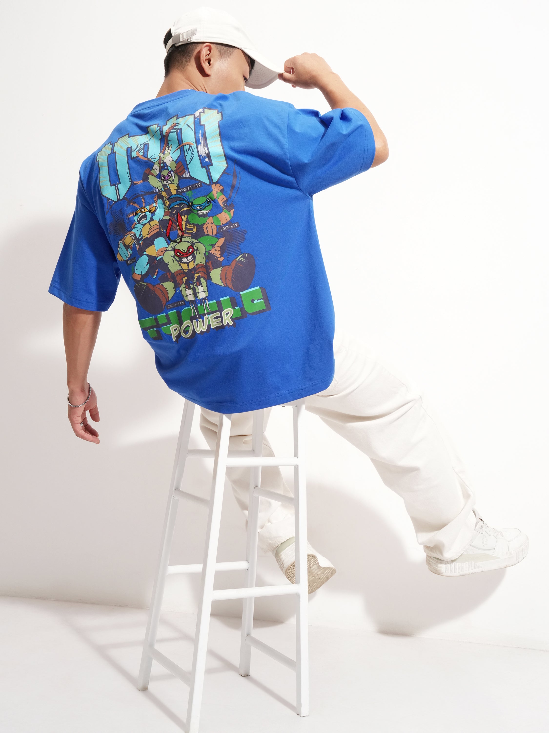 Highlander Men Blue Ninja Turtles Printed Round Neck Oversized Fit T-Shirt - Blue - Image 2