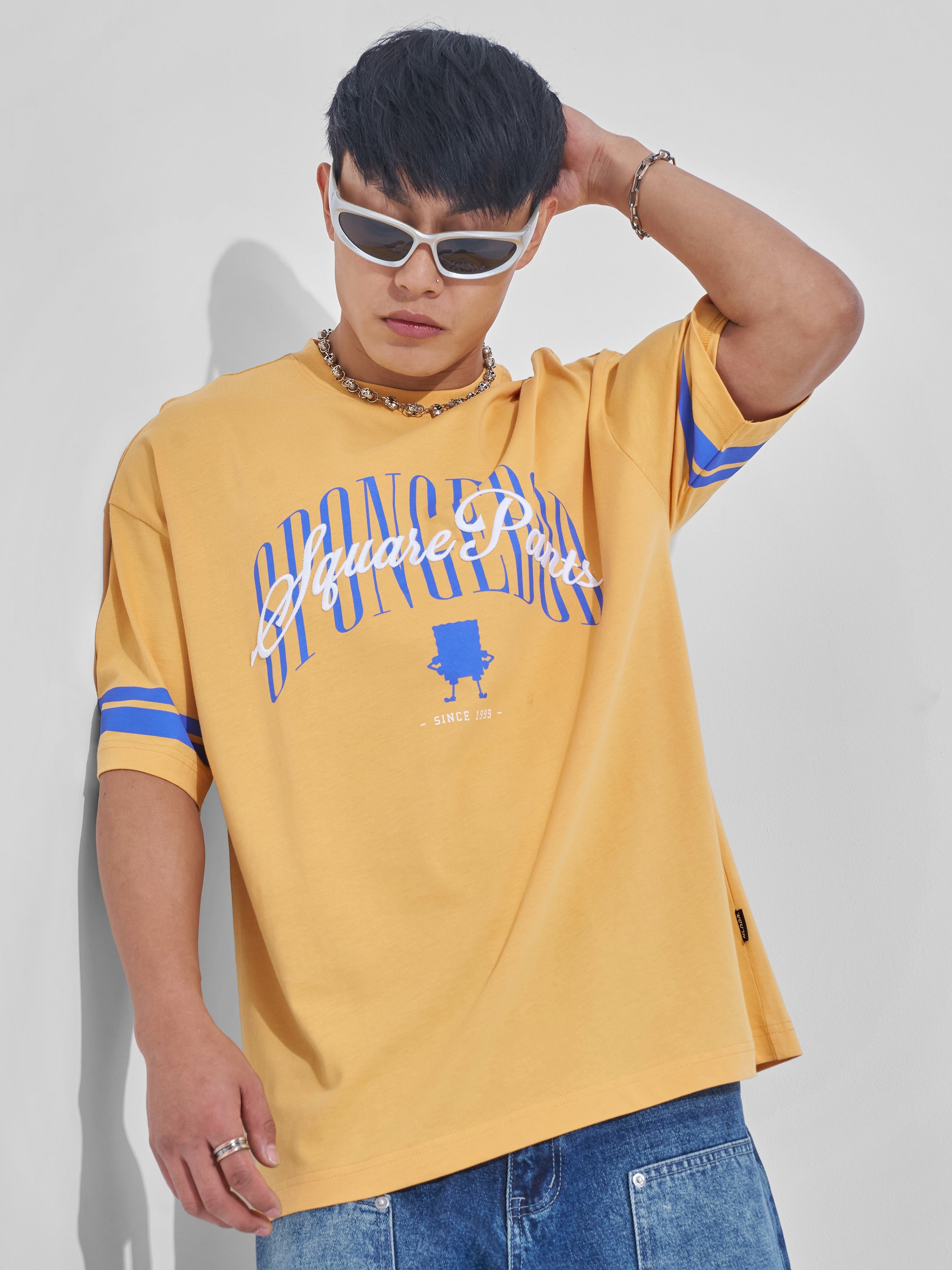 Highlander Men Yellow Spongebob Squarepants Printed Round Neck Oversized Fit T-Shirt - Yellow - Image 2