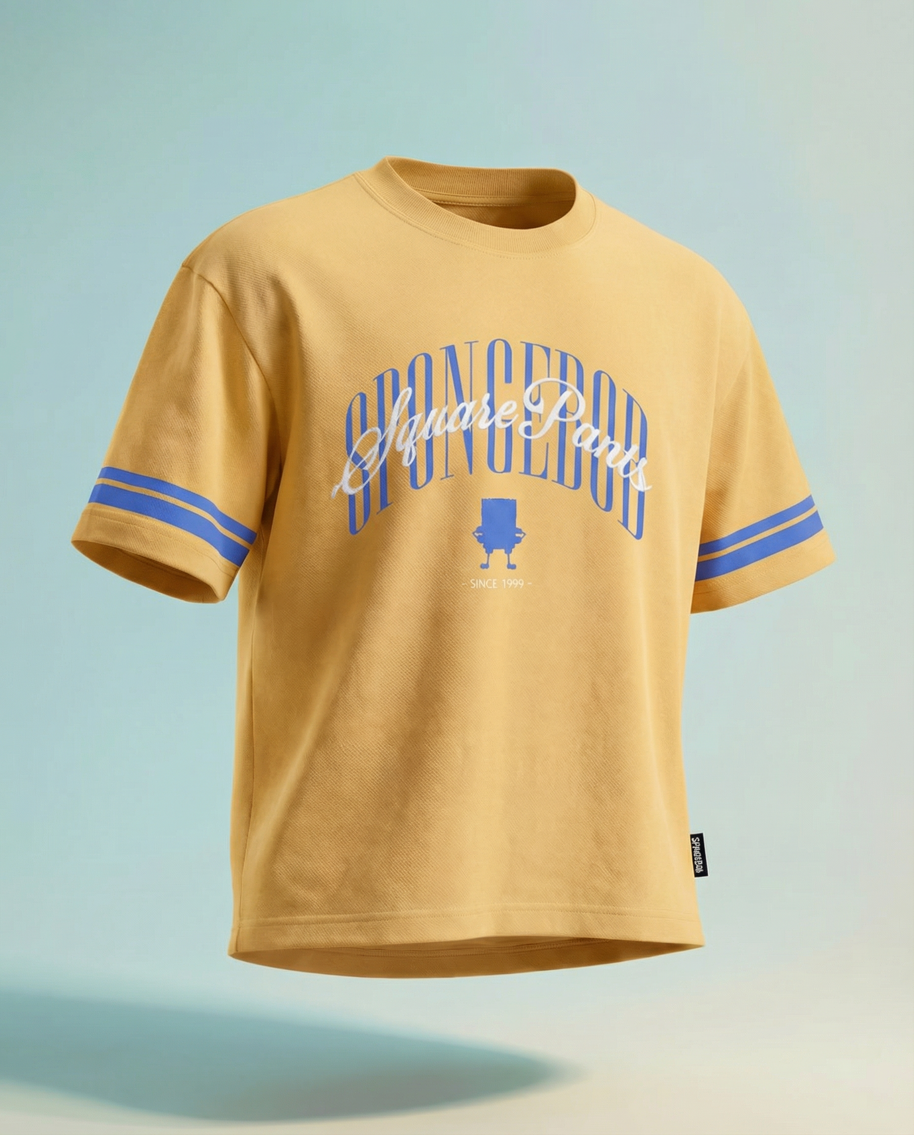 Highlander Men Yellow Spongebob Squarepants Printed Round Neck Oversized Fit T-Shirt - Yellow - Image 1
