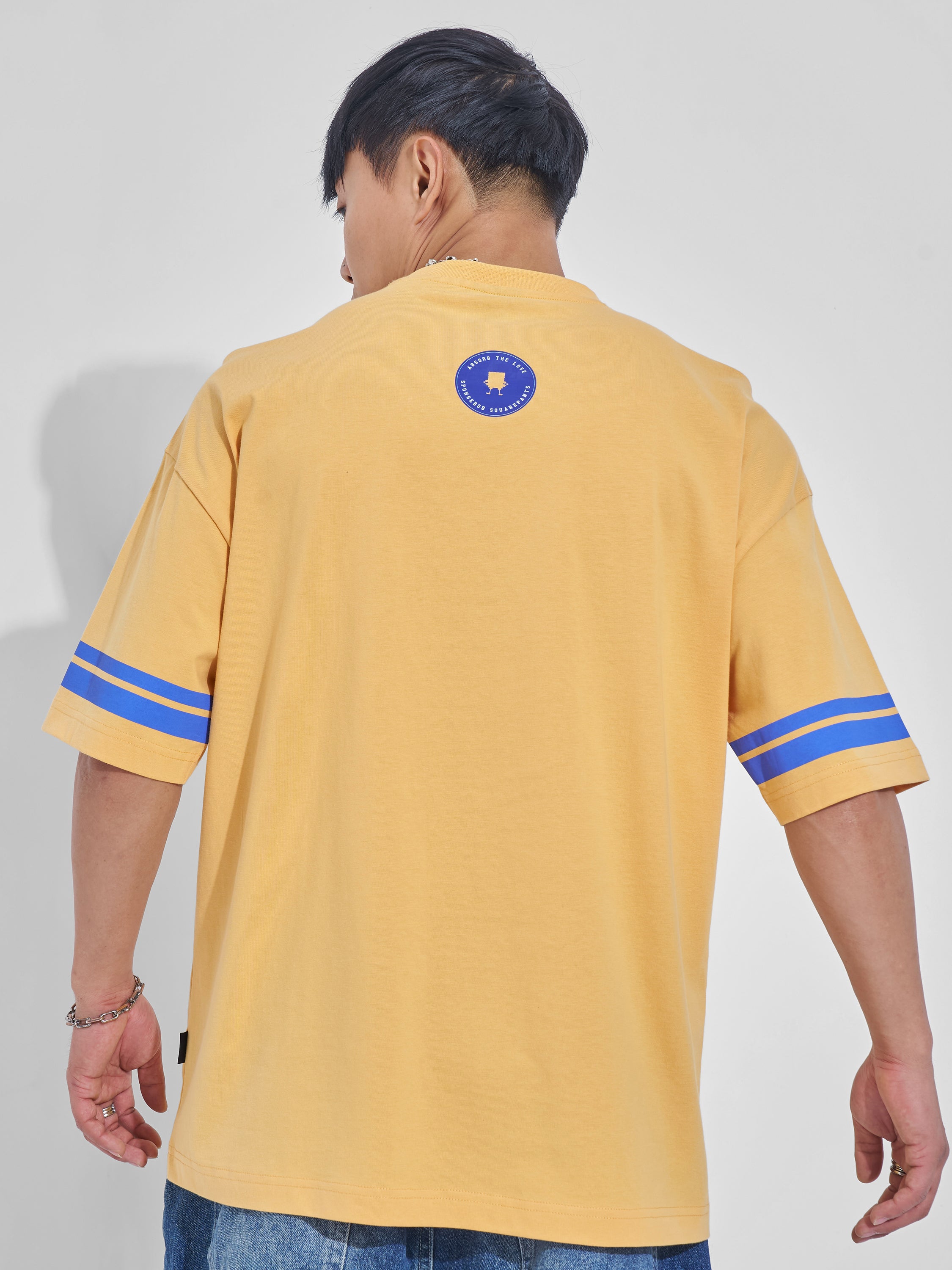 Highlander Men Yellow Spongebob Squarepants Printed Round Neck Oversized Fit T-Shirt - Yellow - Image 4
