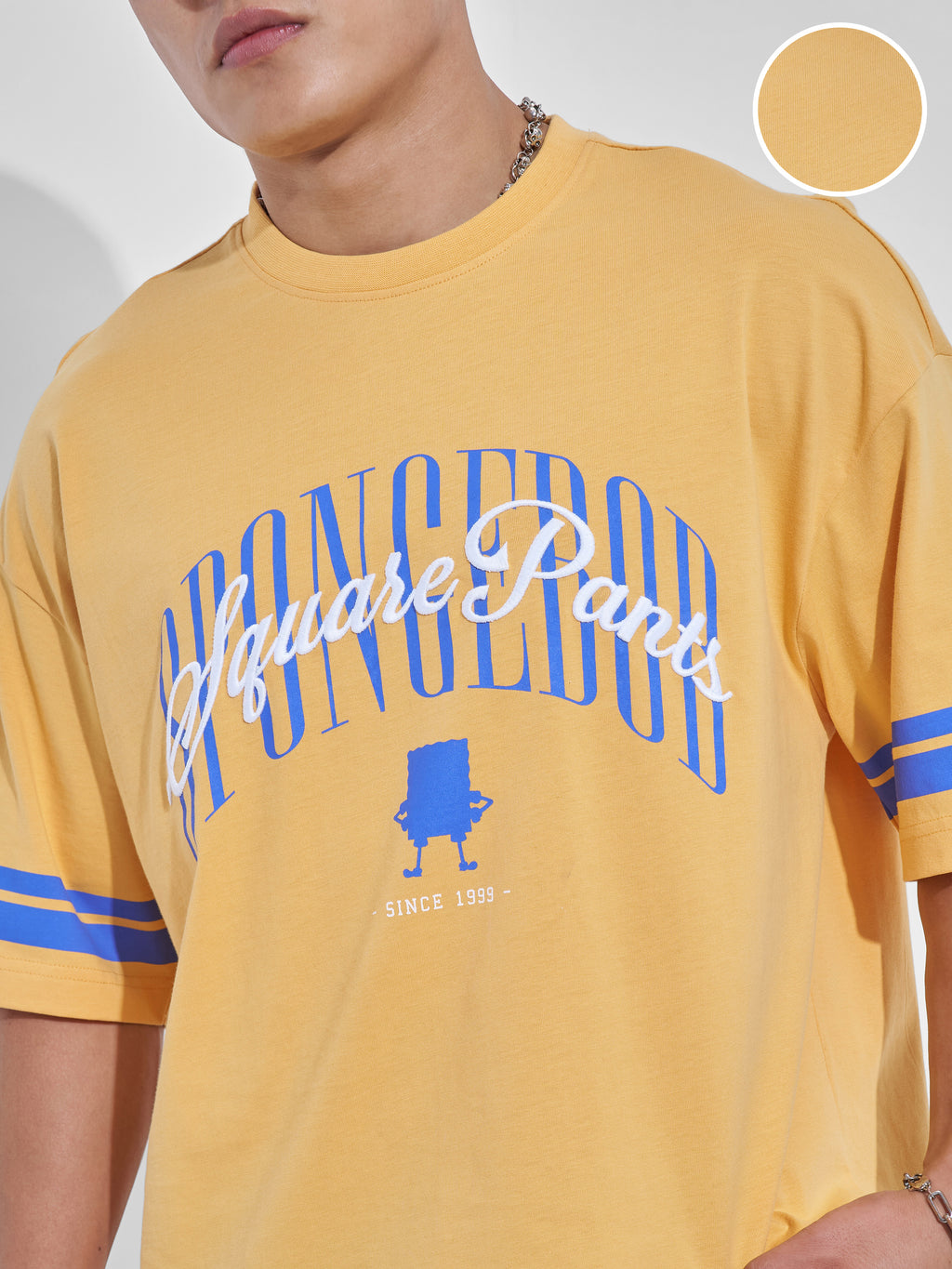 Highlander Men Yellow Spongebob Squarepants Printed Round Neck Oversized Fit T-Shirt - Yellow - Image 6