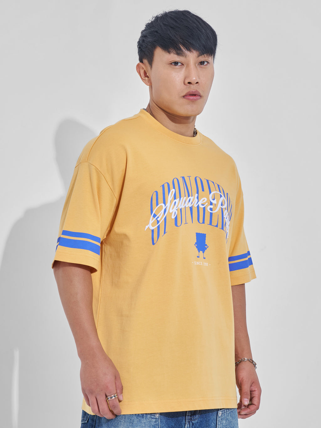 Highlander Men Yellow Spongebob Squarepants Printed Round Neck Oversized Fit T-Shirt - Yellow - Image 7