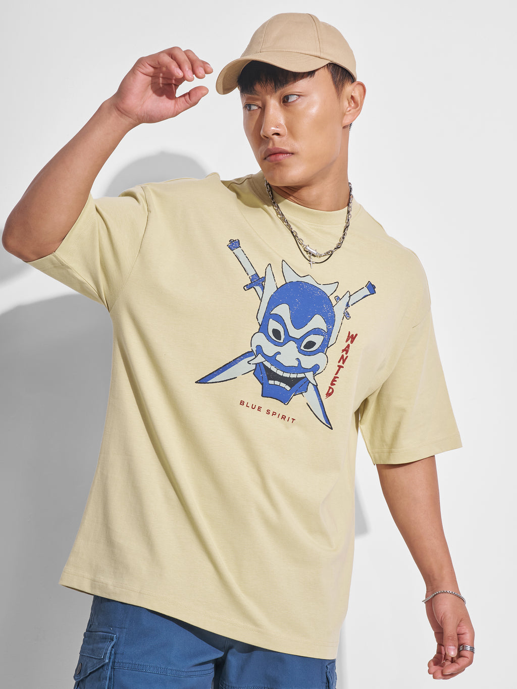 Highlander Men Beige Avatar Printed Round Neck Oversized Fit T-Shirt - Beige - Image 3