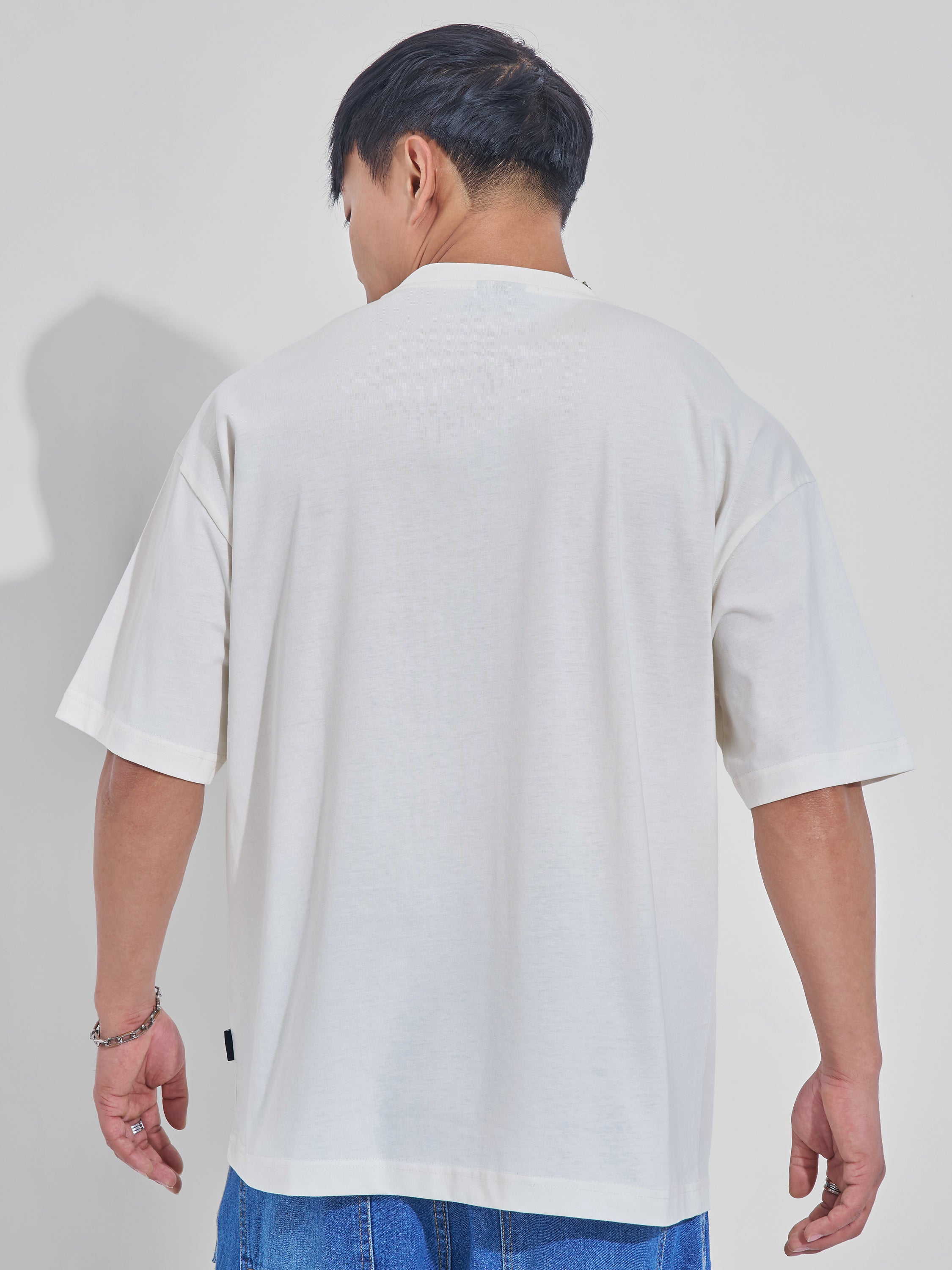 Highlander Men Off White Spongebob Squarepants Printed Round Neck Oversized Fit T-Shirt - Off White - Image 3