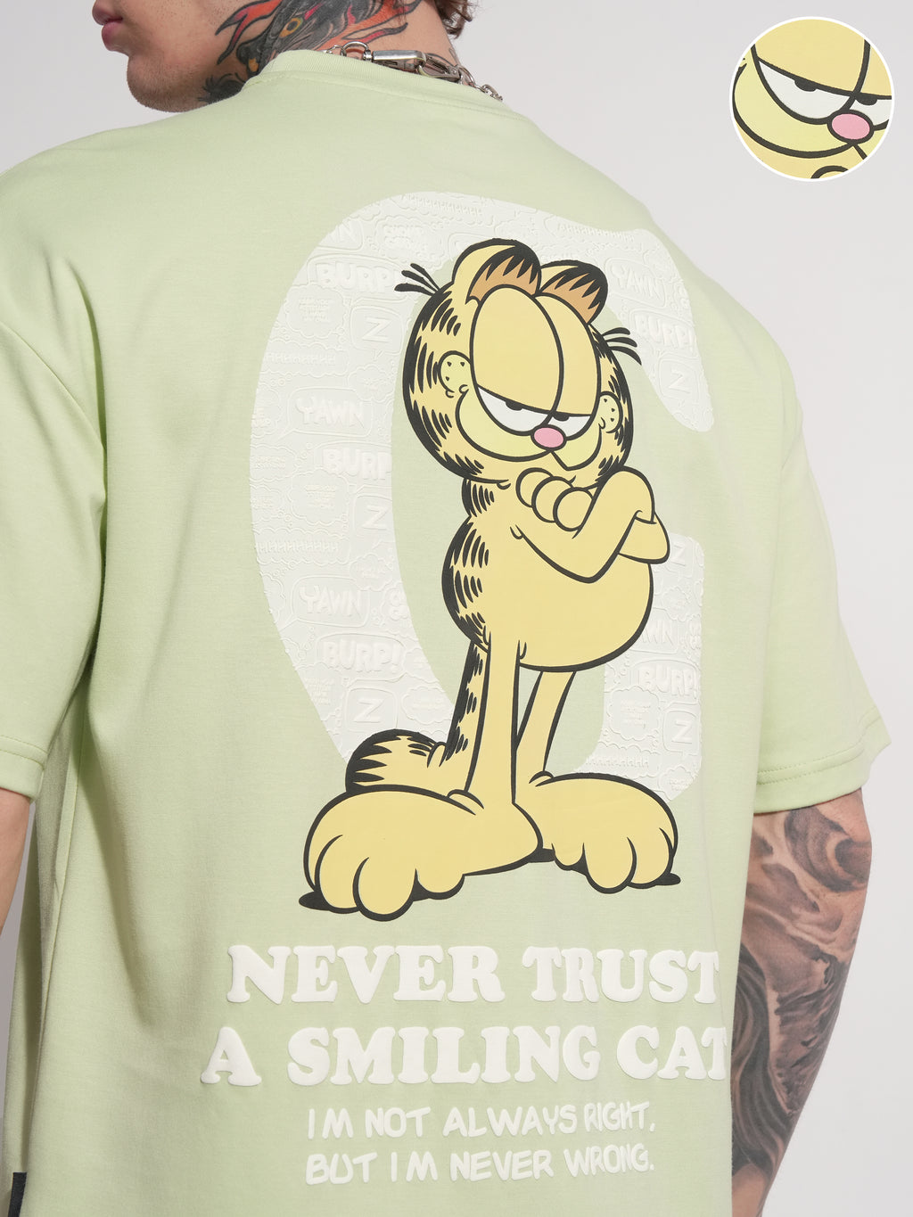 Highlander Men Green Garfield Printed Round Neck Oversized Fit T-Shirt - Green - Image 5