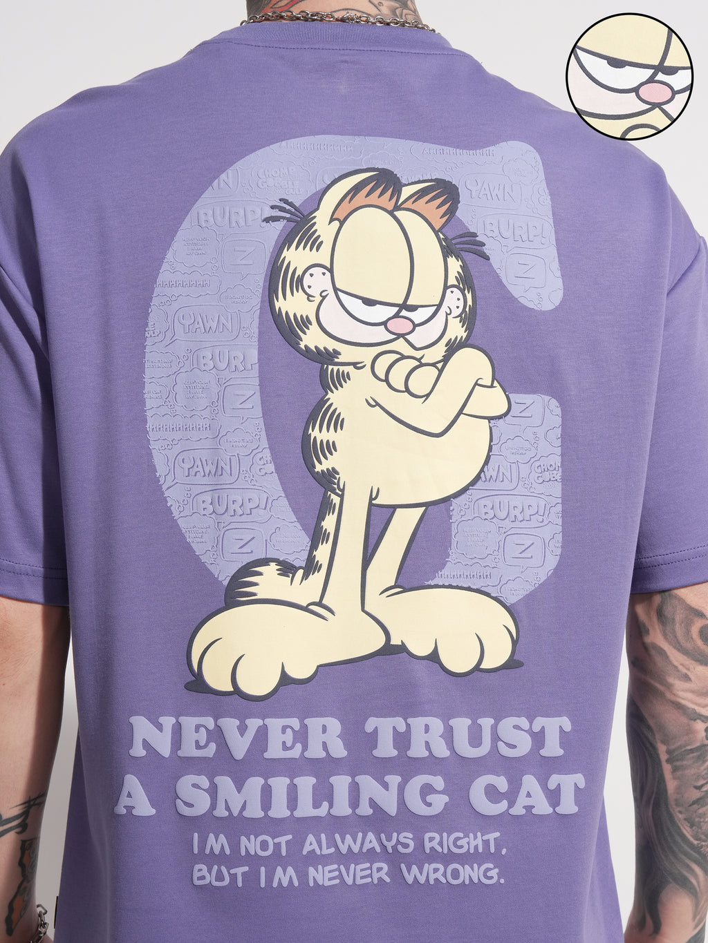 Highlander Men Purple Garfield Printed Round Neck Oversized Fit T-Shirt - Purple - Image 5