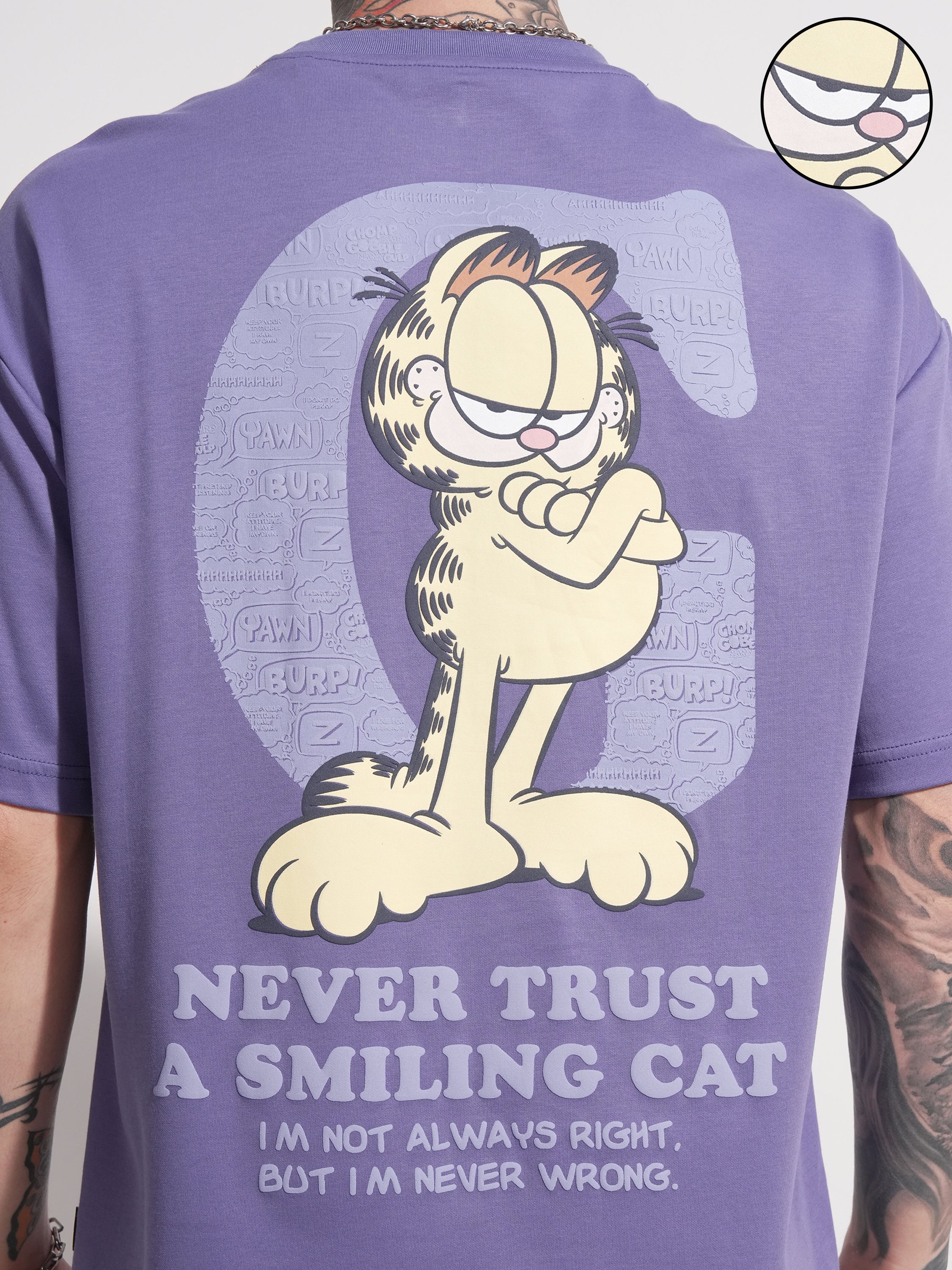 Highlander Men Purple Garfield Printed Round Neck Oversized Fit T-Shirt - Purple - Image 5
