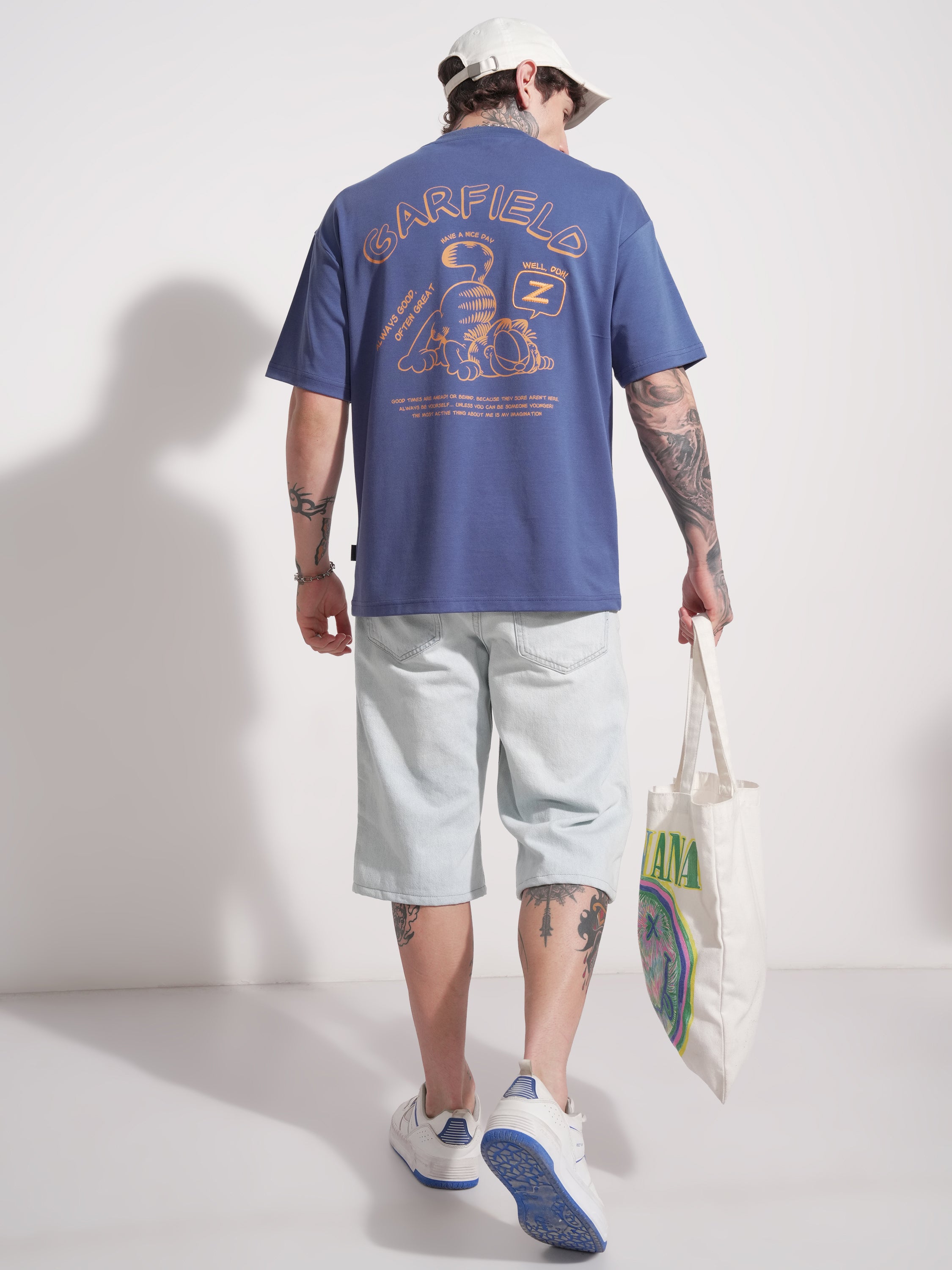Highlander Men Blue Garfield Printed Round Neck Oversized Fit T-Shirt - Blue - Image 2