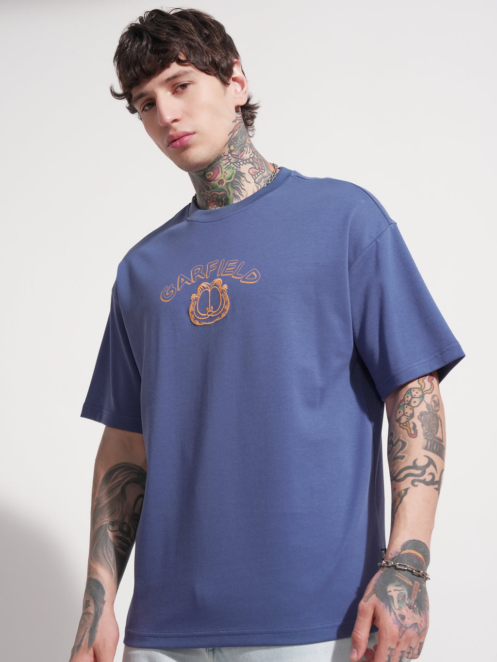 Highlander Men Blue Garfield Printed Round Neck Oversized Fit T-Shirt - Blue - Image 4