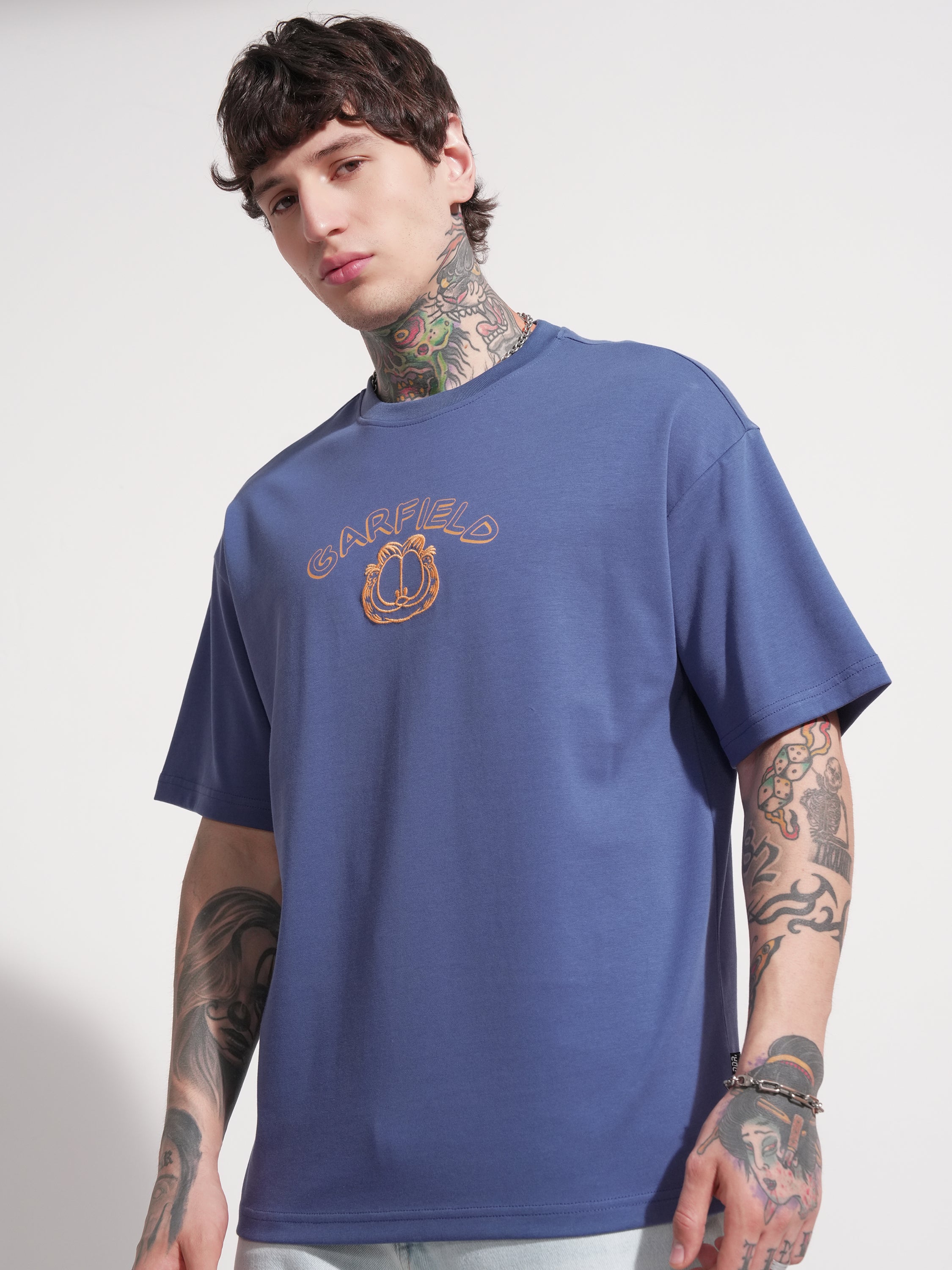 Highlander Men Blue Garfield Printed Round Neck Oversized Fit T-Shirt - Blue - Image 4