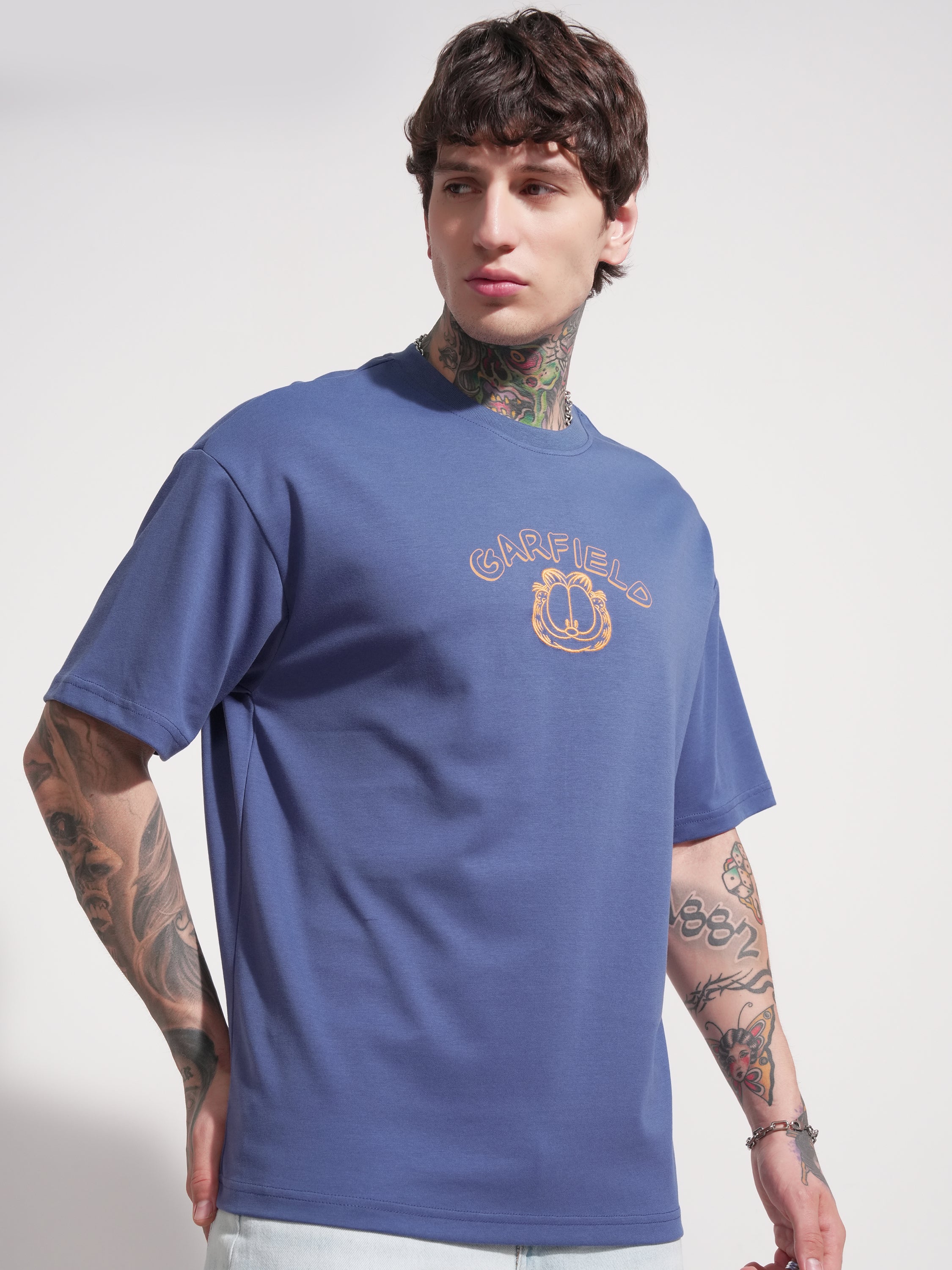 Highlander Men Blue Garfield Printed Round Neck Oversized Fit T-Shirt - Blue - Image 6