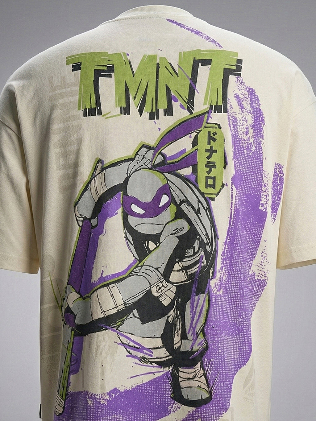 Highlander Men Cream Ninja Turtles Printed Round Neck Oversized Fit T-Shirt - Cream - Image 1