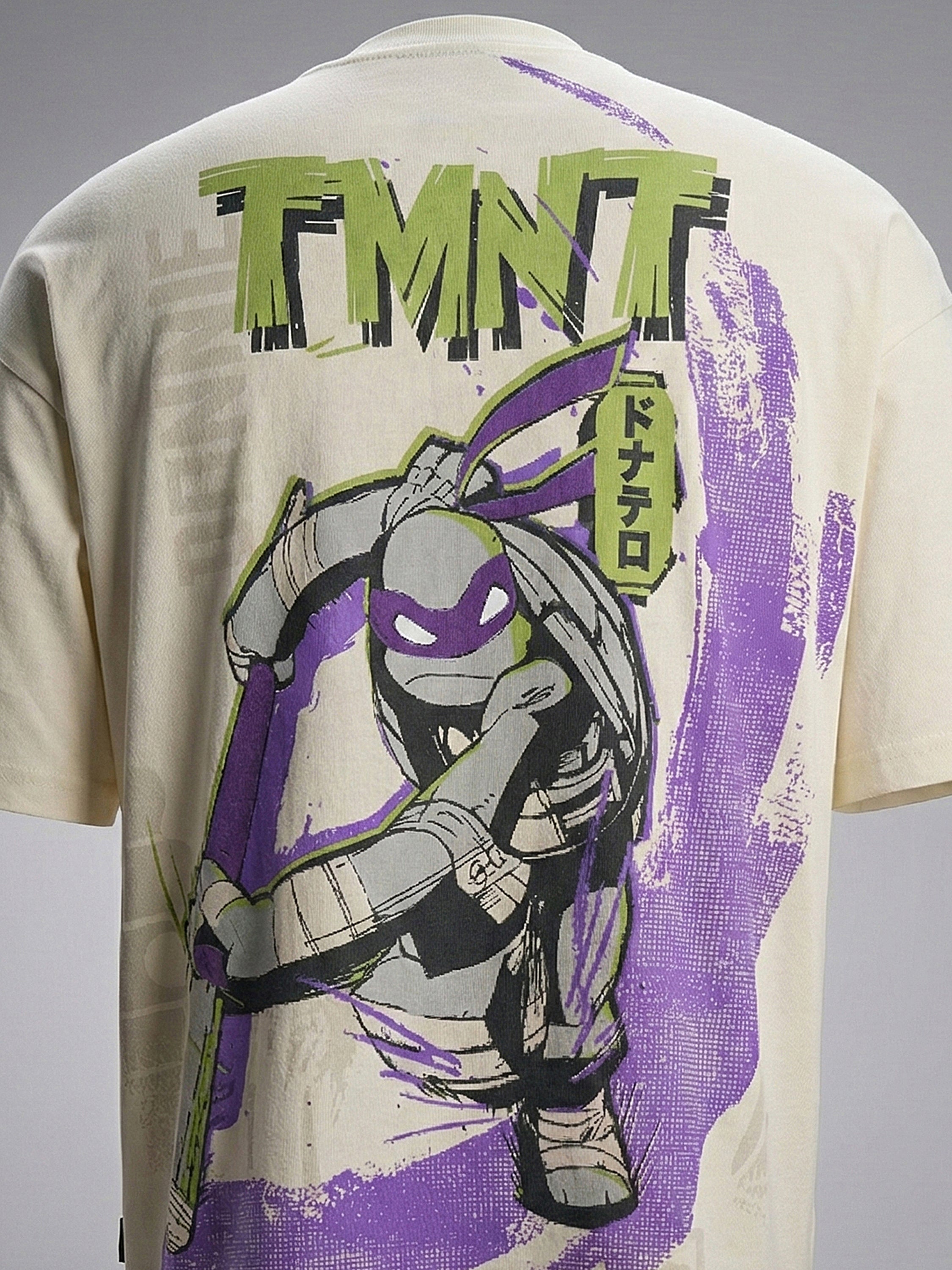 Highlander Men Cream Ninja Turtles Printed Round Neck Oversized Fit T-Shirt - Cream - Image 1