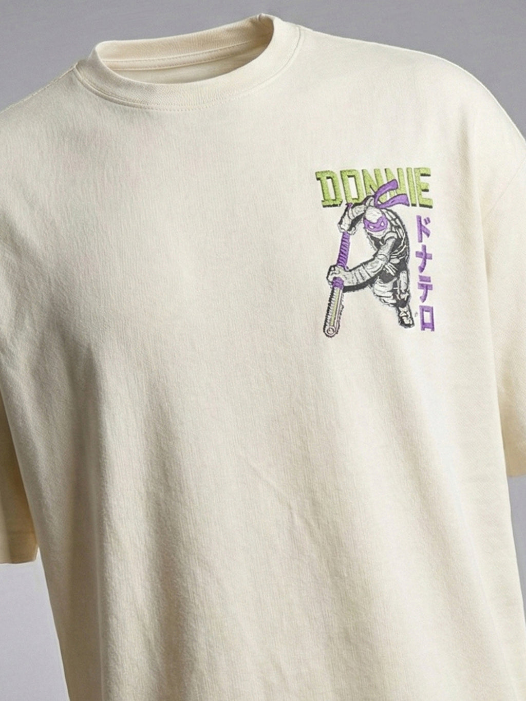 Highlander Men Cream Ninja Turtles Printed Round Neck Oversized Fit T-Shirt - Cream - Image 2