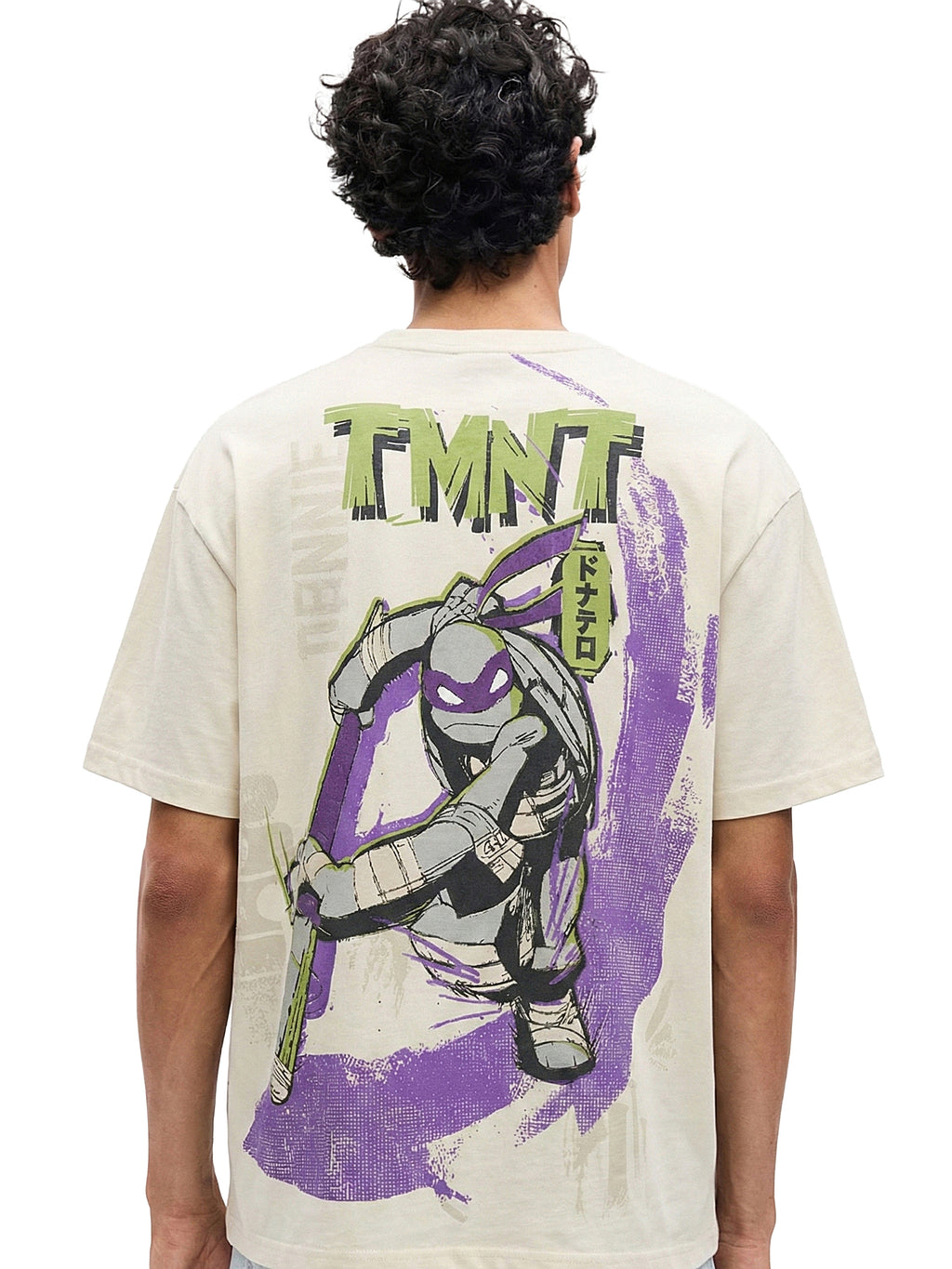 Highlander Men Cream Ninja Turtles Printed Round Neck Oversized Fit T-Shirt - Cream - Image 3
