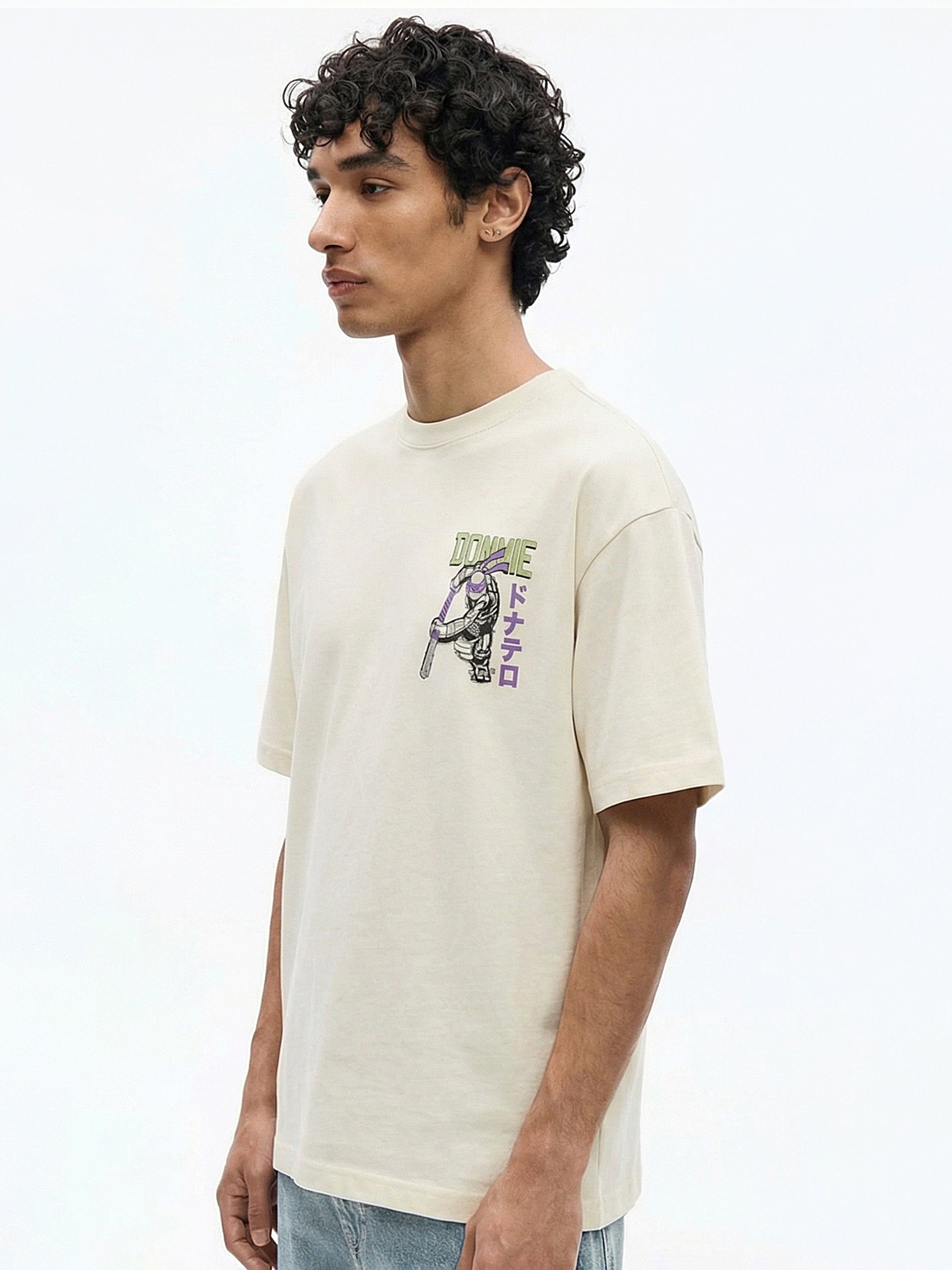 Highlander Men Cream Ninja Turtles Printed Round Neck Oversized Fit T-Shirt - Cream - Image 6