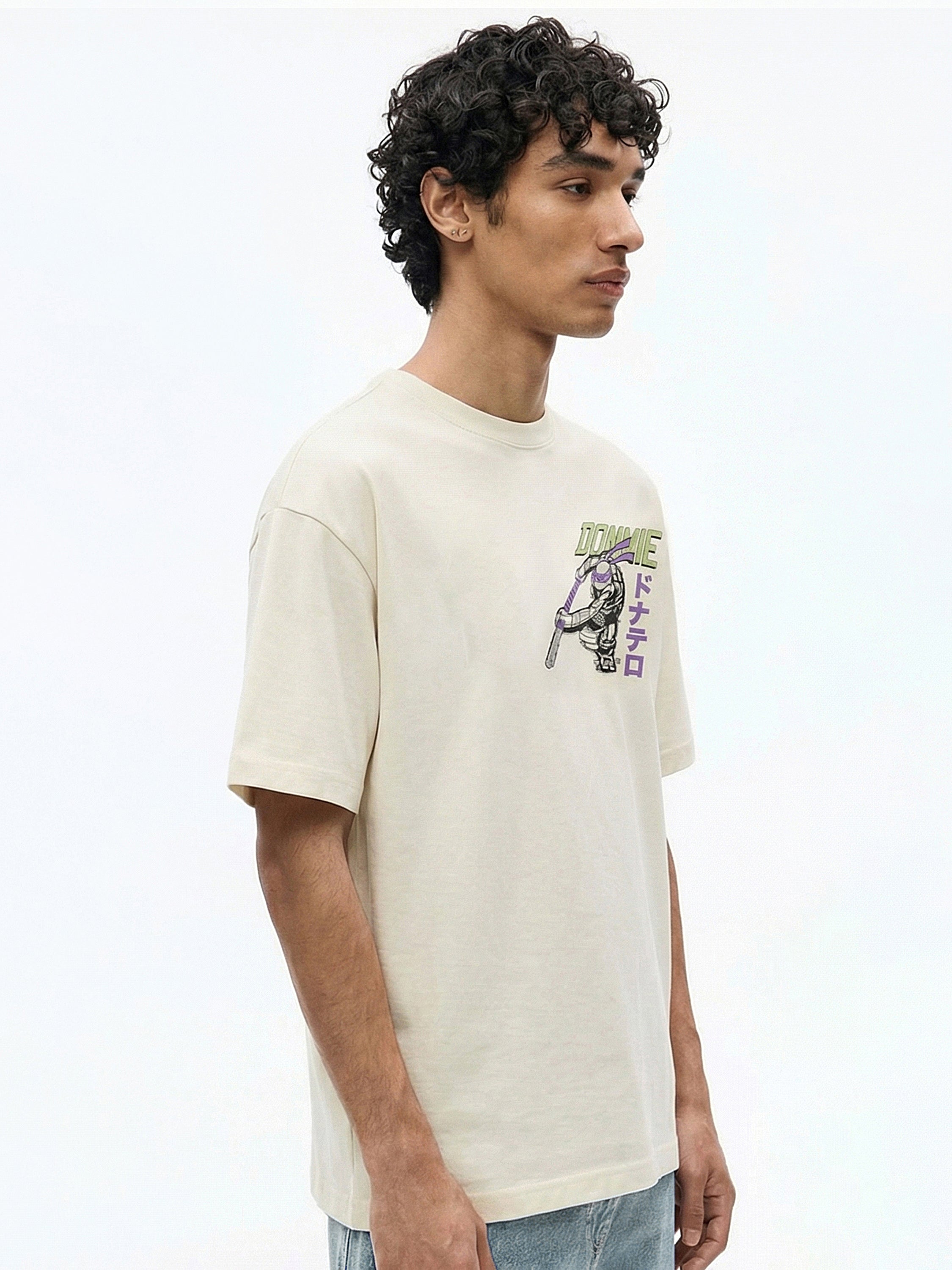 Highlander Men Cream Ninja Turtles Printed Round Neck Oversized Fit T-Shirt - Cream - Image 7