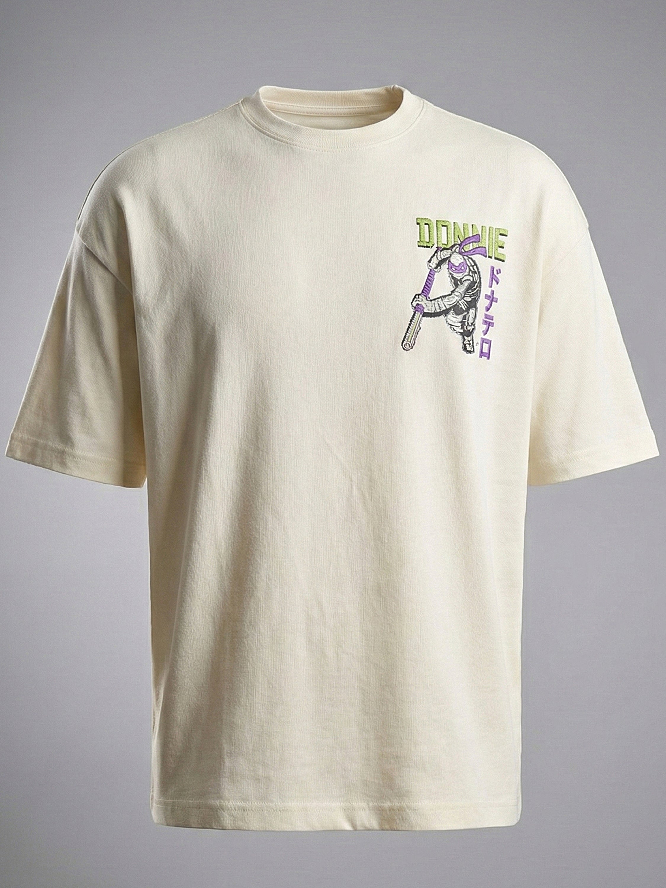 Highlander Men Cream Ninja Turtles Printed Round Neck Oversized Fit T-Shirt - Cream - Image 9