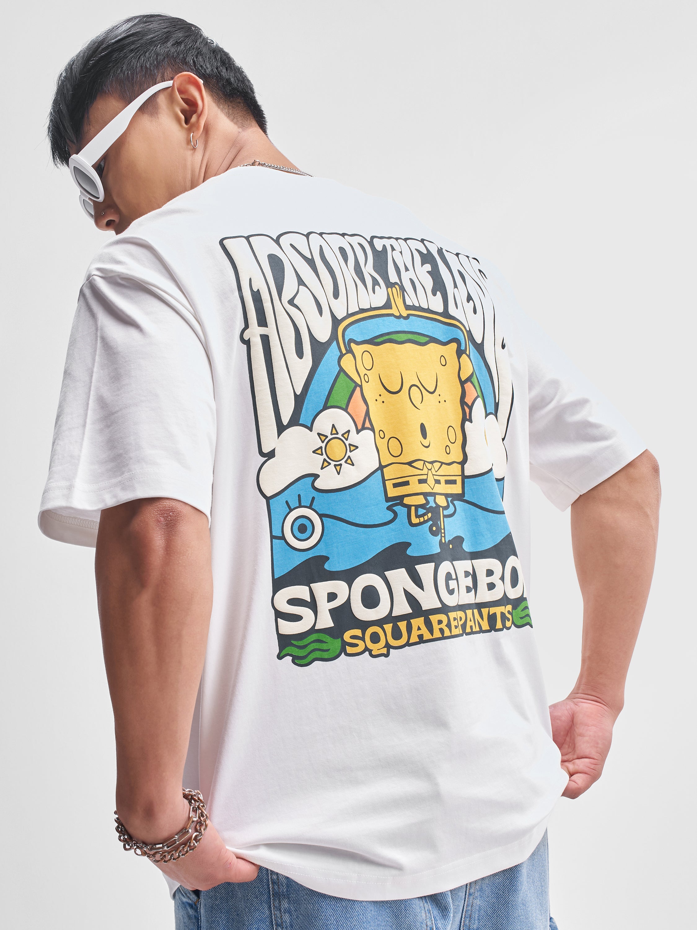 Highlander Men White Spongebob Squarepants Printed Round Neck T-Shirt - White - Image 1