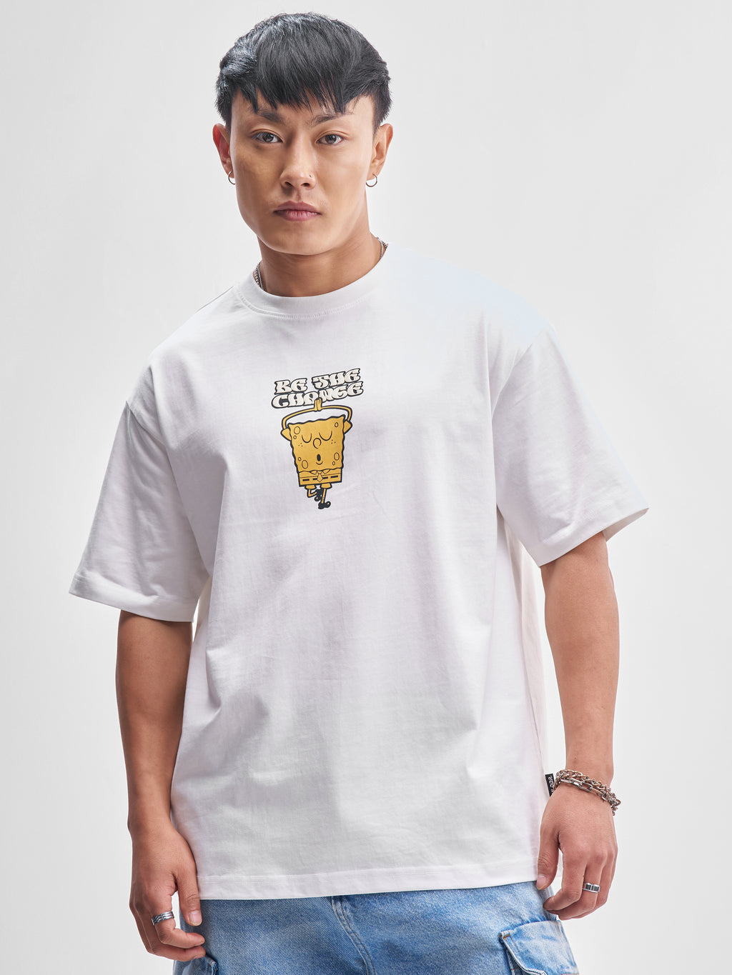 Highlander Men White Spongebob Squarepants Printed Round Neck T-Shirt - White - Image 3