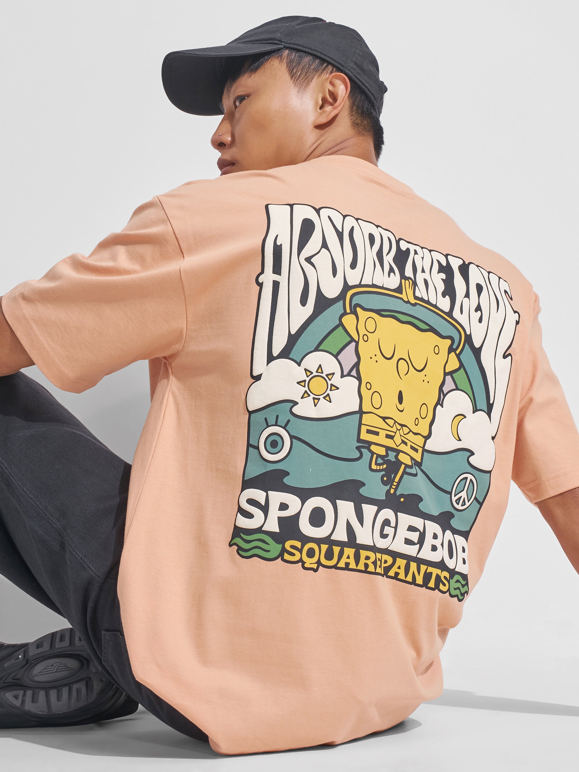 Highlander Men Peach Spongebob Squarepants Printed Round Neck T-Shirt - Peach - Image 1