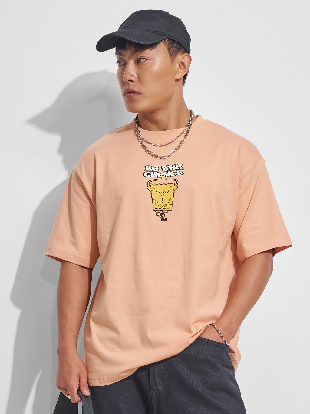 Highlander Men Peach Spongebob Squarepants Printed Round Neck T-Shirt - Peach - Image 3