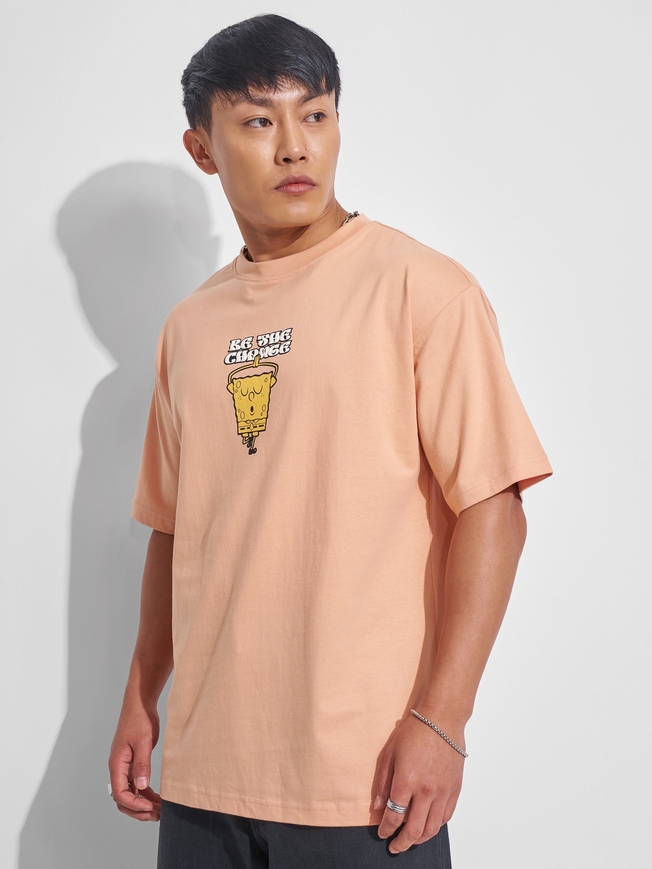 Highlander Men Peach Spongebob Squarepants Printed Round Neck T-Shirt - Peach - Image 4