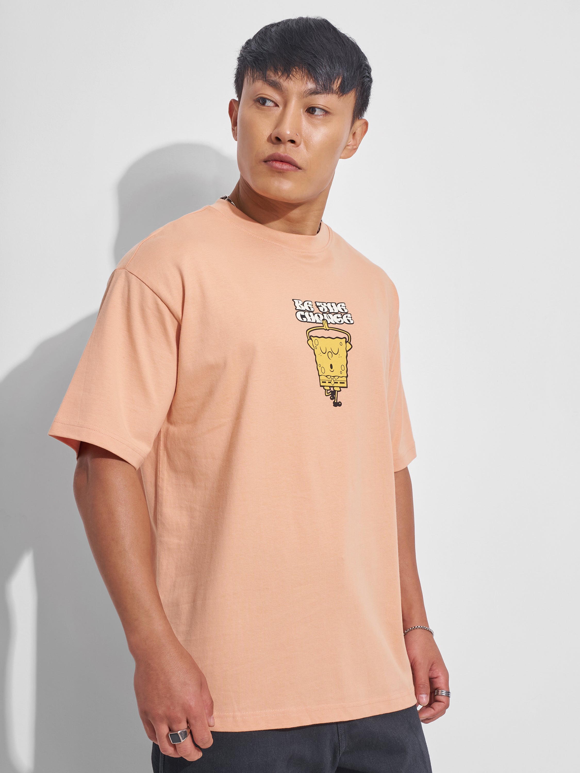 Highlander Men Peach Spongebob Squarepants Printed Round Neck T-Shirt - Peach - Image 6