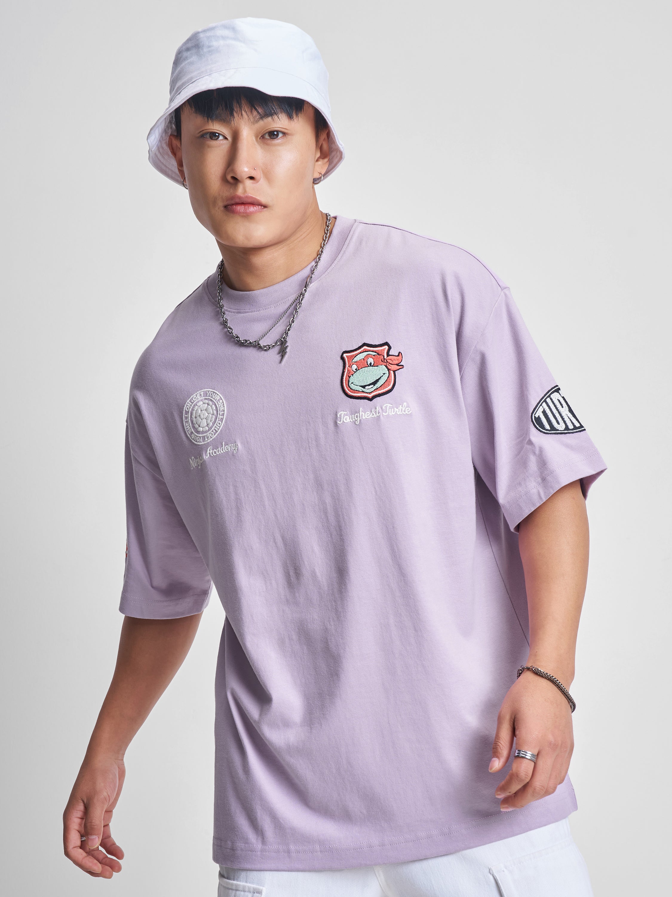 Highlander Men Lavender Ninja Turtles Printed Round Neck Oversized Fit T-Shirt - Lavender - Image 1