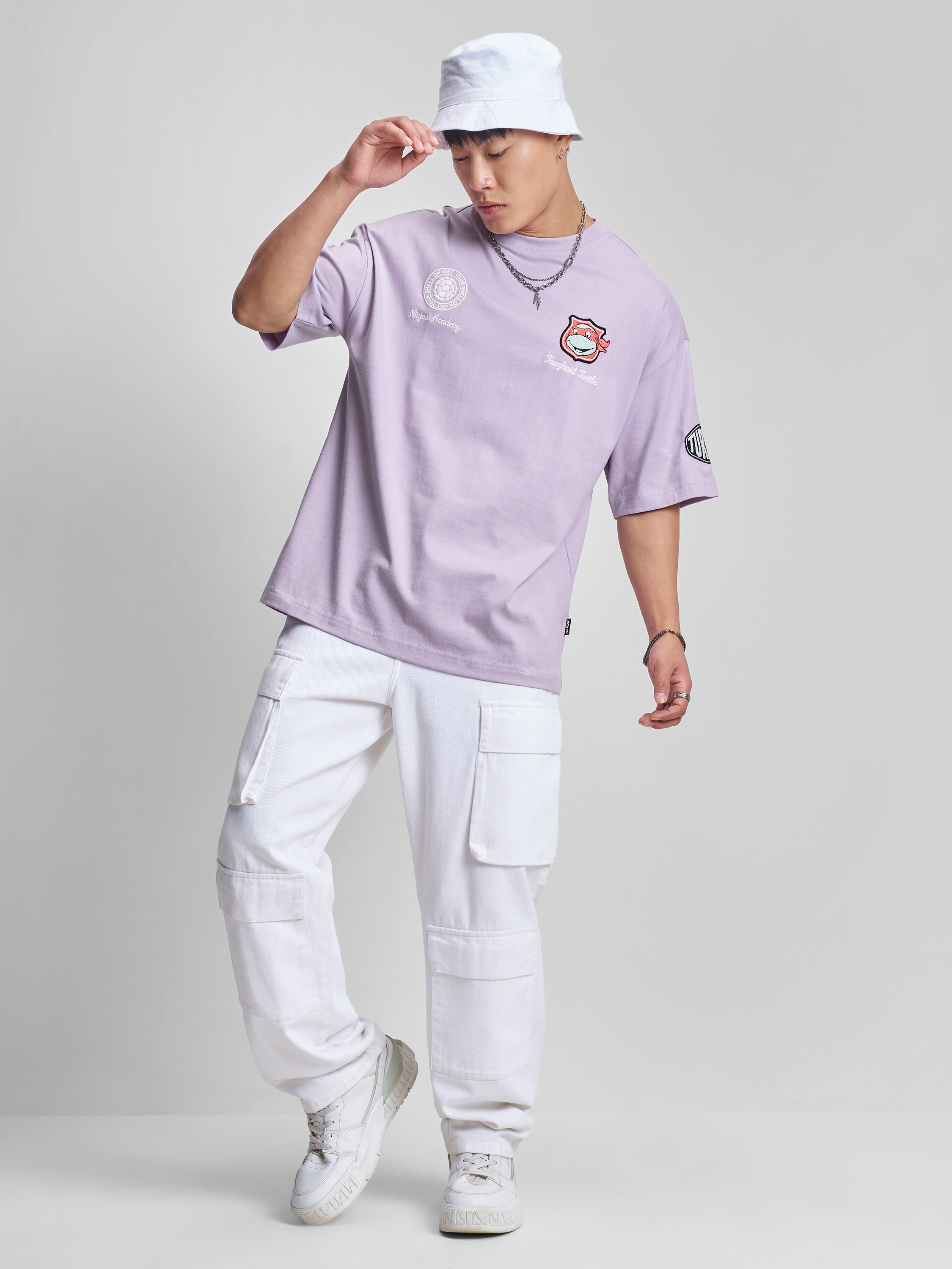 Highlander Men Lavender Ninja Turtles Printed Round Neck Oversized Fit T-Shirt - Lavender - Image 2