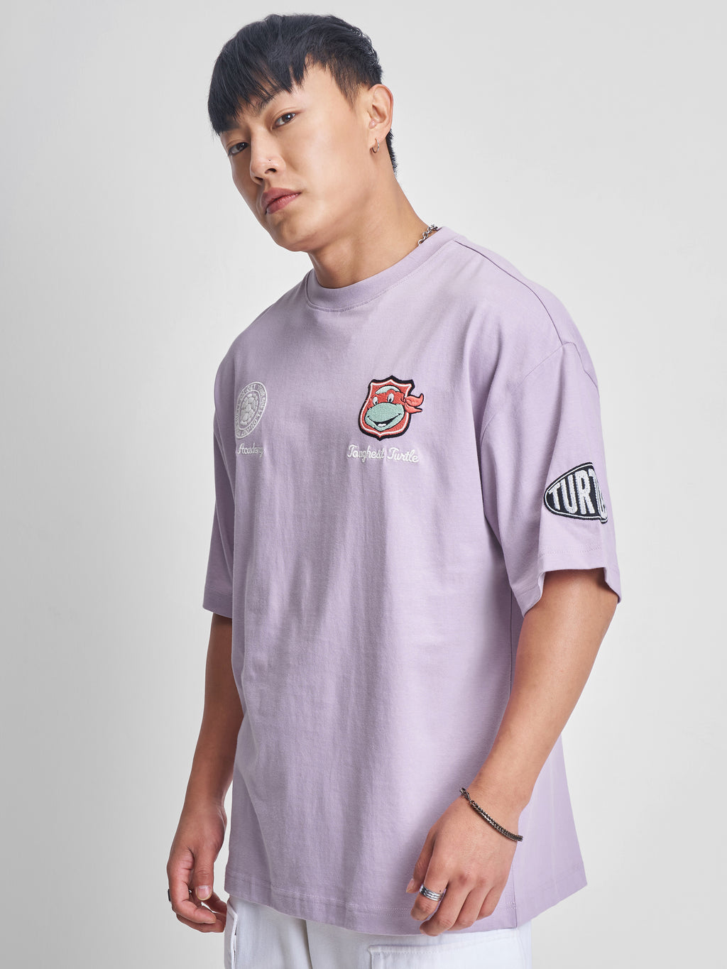 Highlander Men Lavender Ninja Turtles Printed Round Neck Oversized Fit T-Shirt - Lavender - Image 4