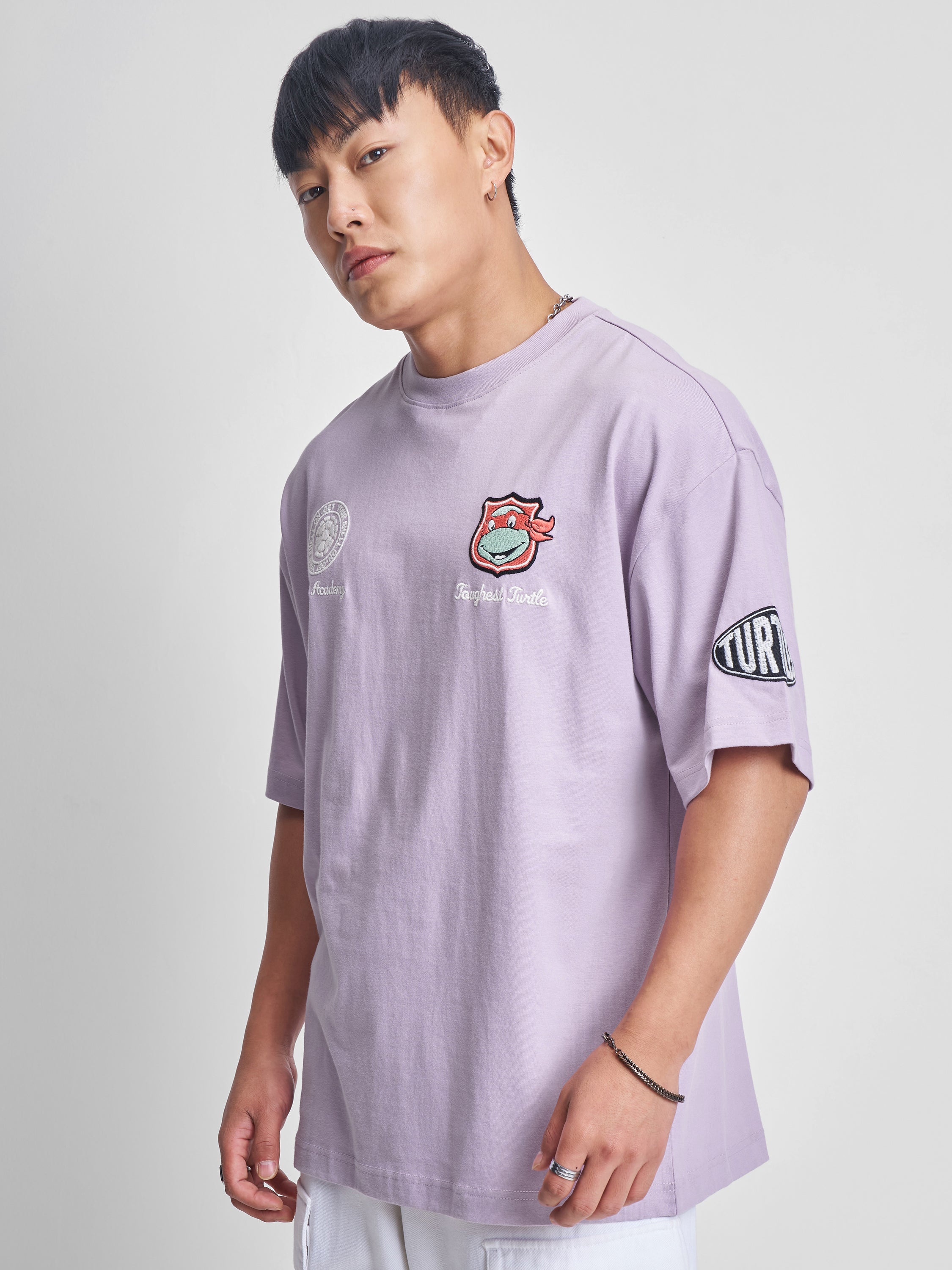 Highlander Men Lavender Ninja Turtles Printed Round Neck Oversized Fit T-Shirt - Lavender - Image 4