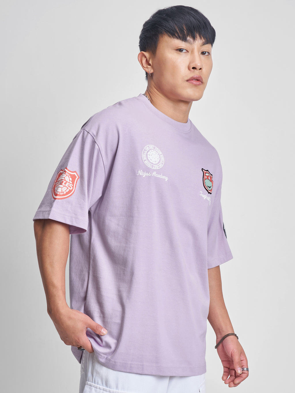 Highlander Men Lavender Ninja Turtles Printed Round Neck Oversized Fit T-Shirt - Lavender - Image 6