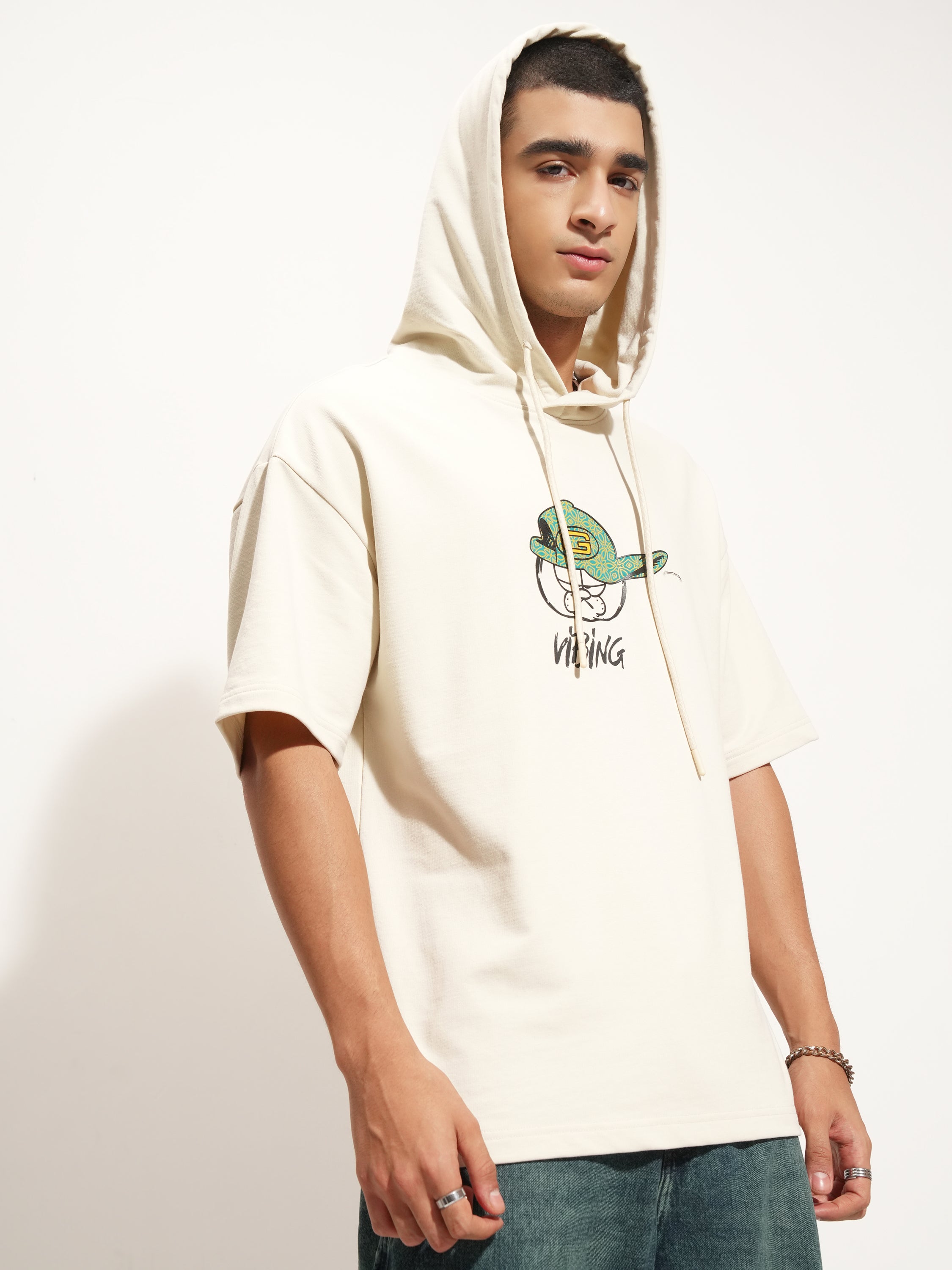Highlander Men Cream Garfield Printed Hood Oversized Fit T-Shirt - Cream - Image 6