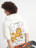 Highlander Men Cream Garfield Printed Hood Oversized Fit T-Shirt - Cream - Image 1