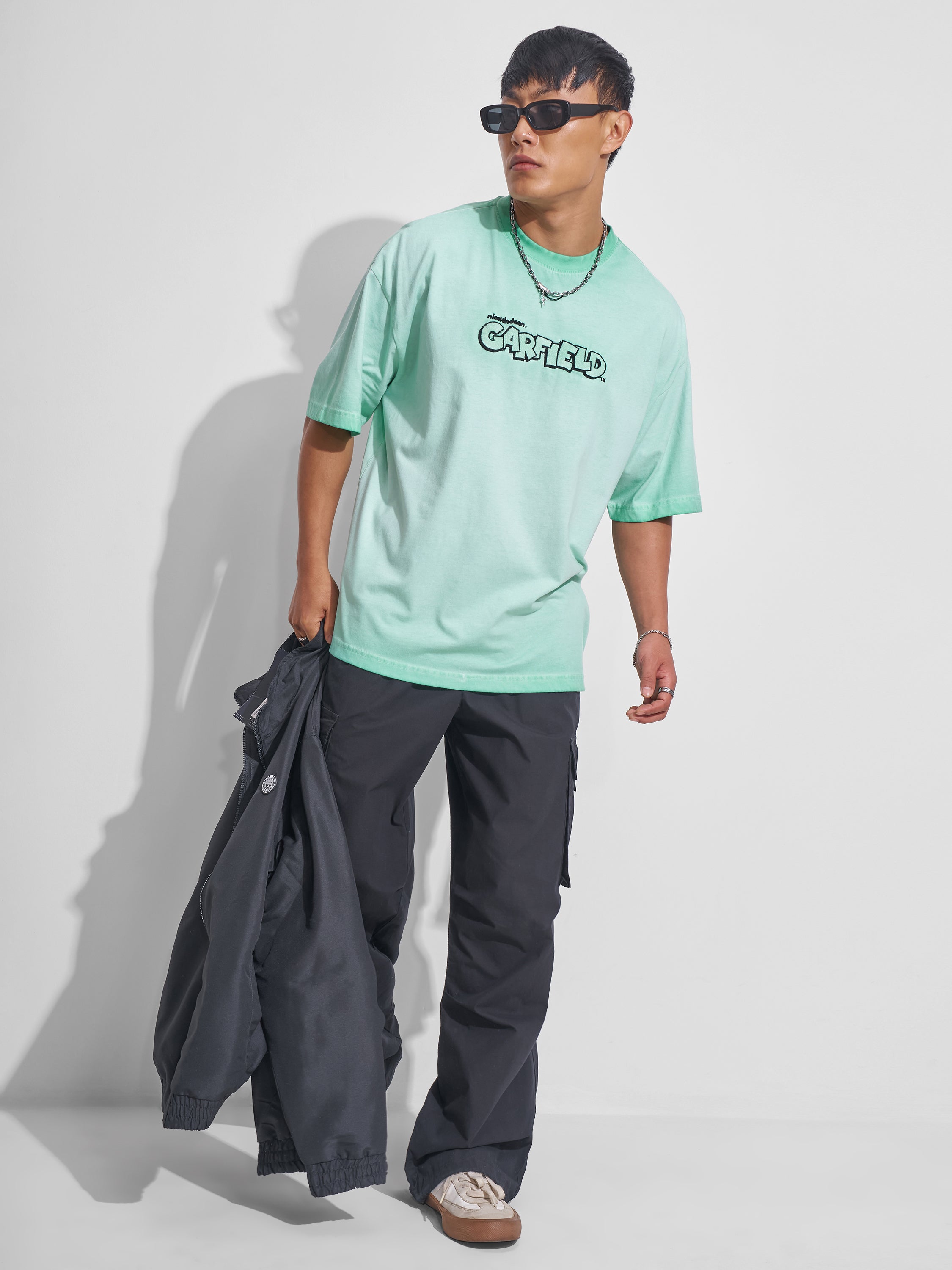 Highlander Men Teal Garfield Printed Round Neck Oversized Fit T-Shirt - Teal - Image 2