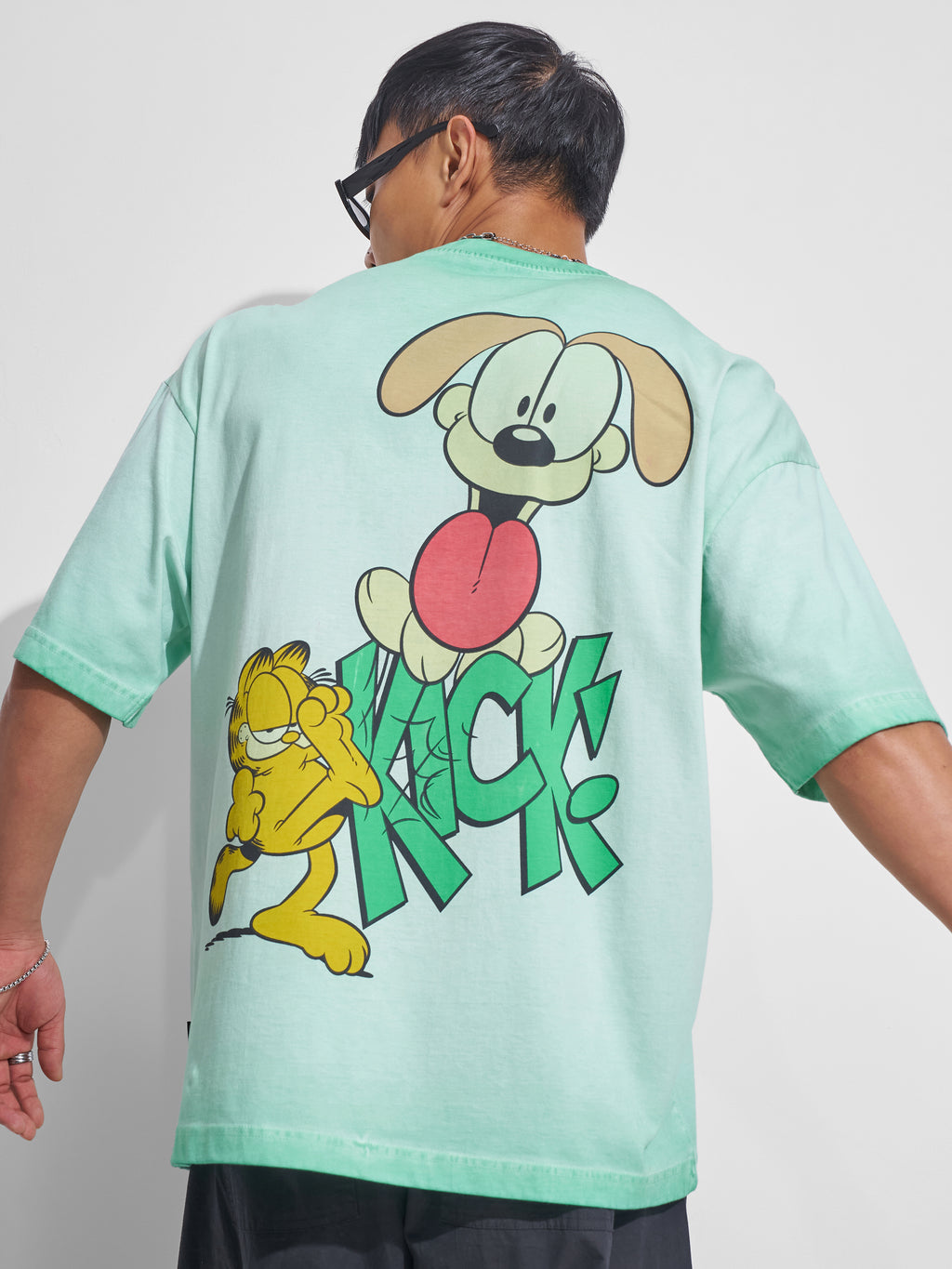 Highlander Men Teal Garfield Printed Round Neck Oversized Fit T-Shirt - Teal - Image 3
