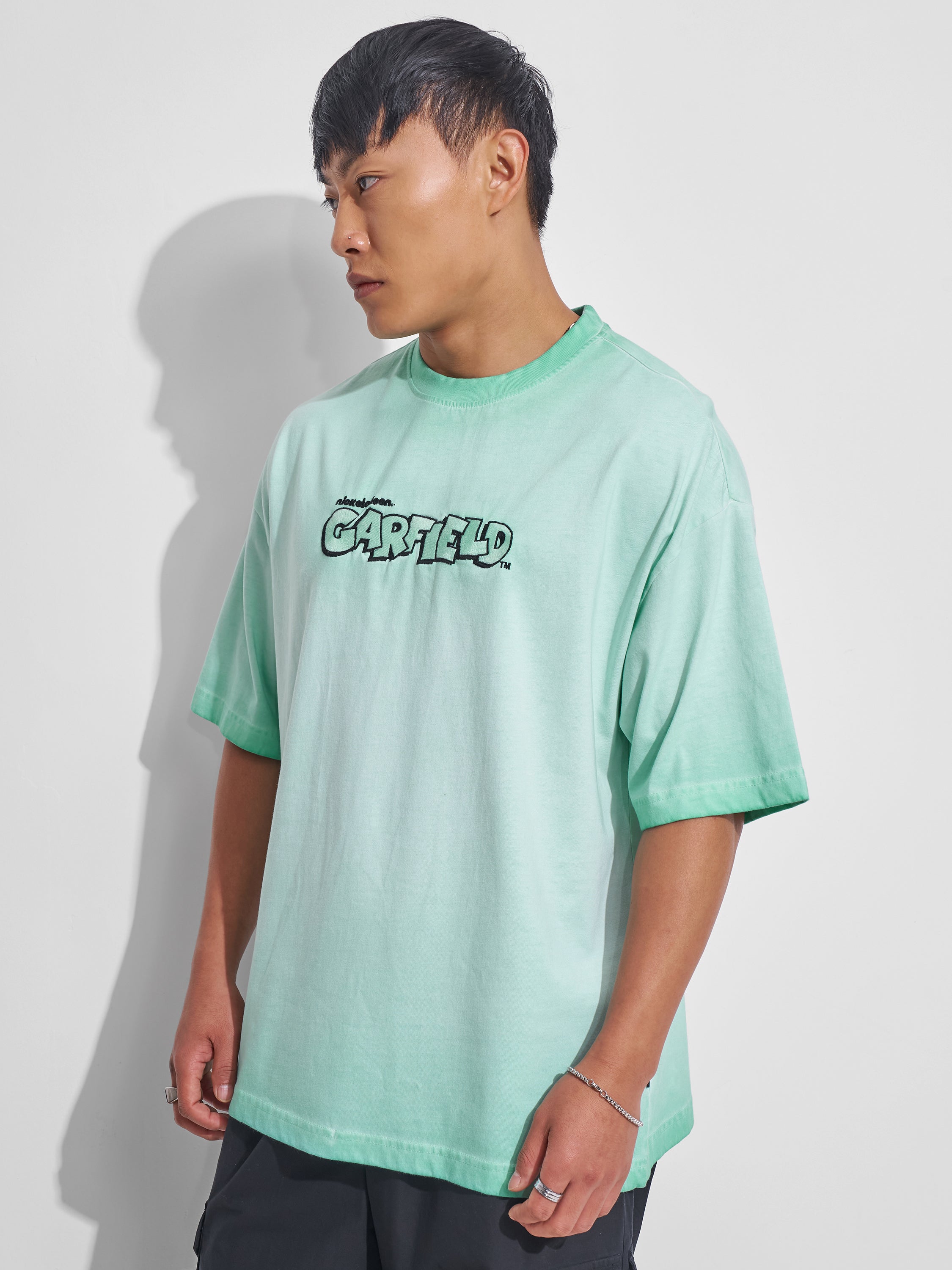 Highlander Men Teal Garfield Printed Round Neck Oversized Fit T-Shirt - Teal - Image 4