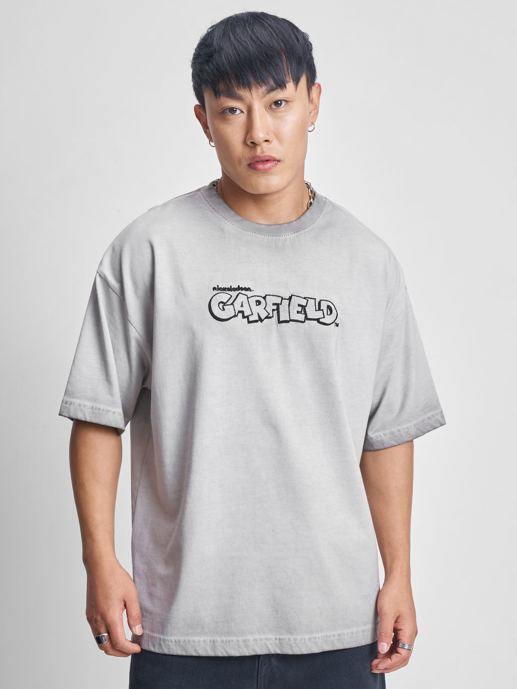 Highlander Men Grey Garfield Printed Round Neck Oversized Fit T-Shirt - Grey - Image 3
