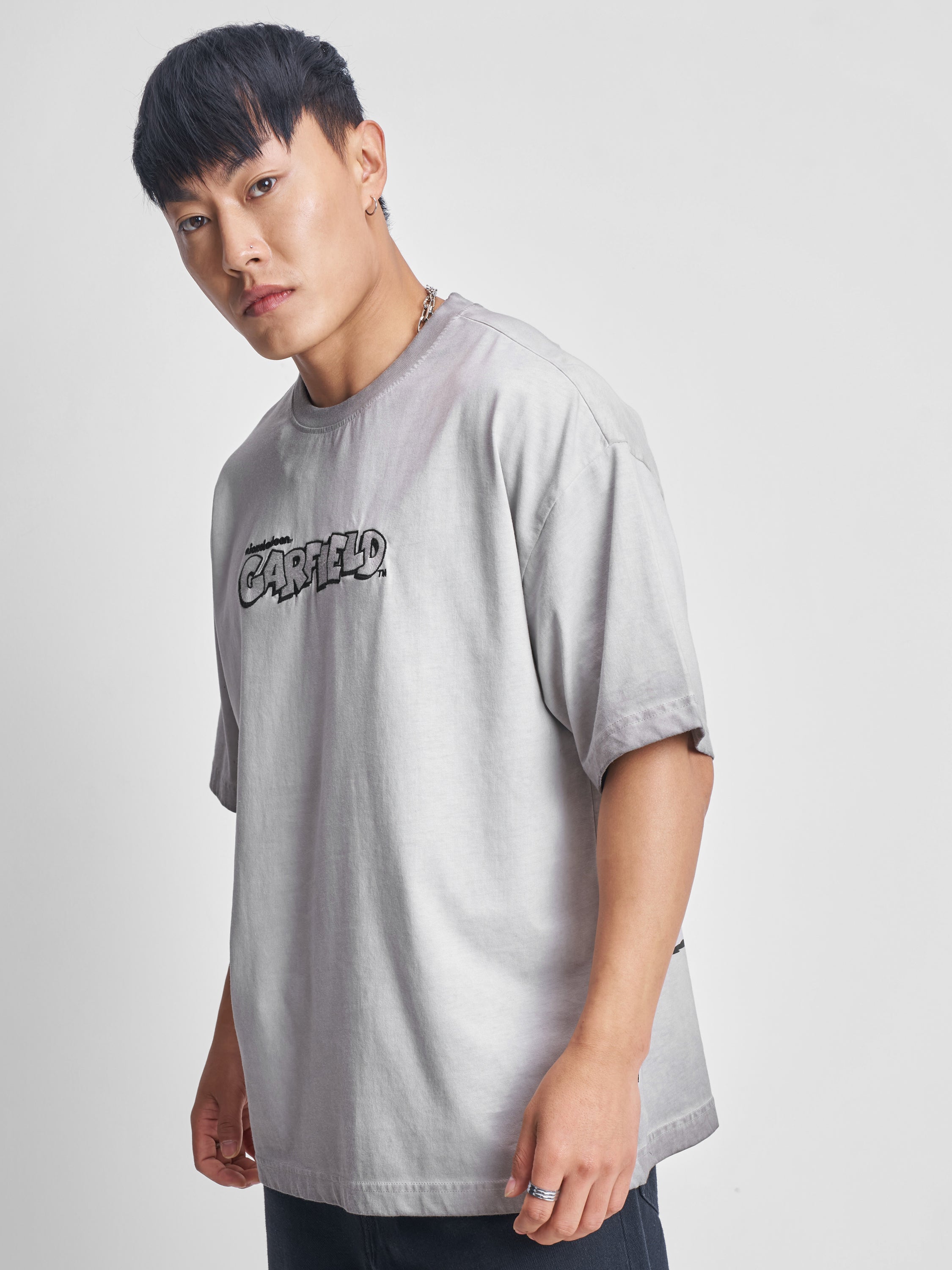 Highlander Men Grey Garfield Printed Round Neck Oversized Fit T-Shirt - Grey - Image 4
