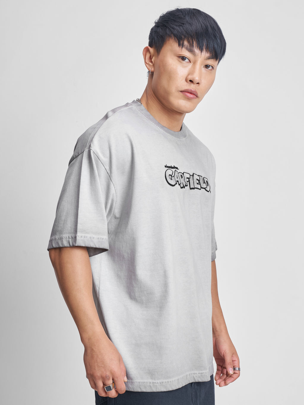 Highlander Men Grey Garfield Printed Round Neck Oversized Fit T-Shirt - Grey - Image 6