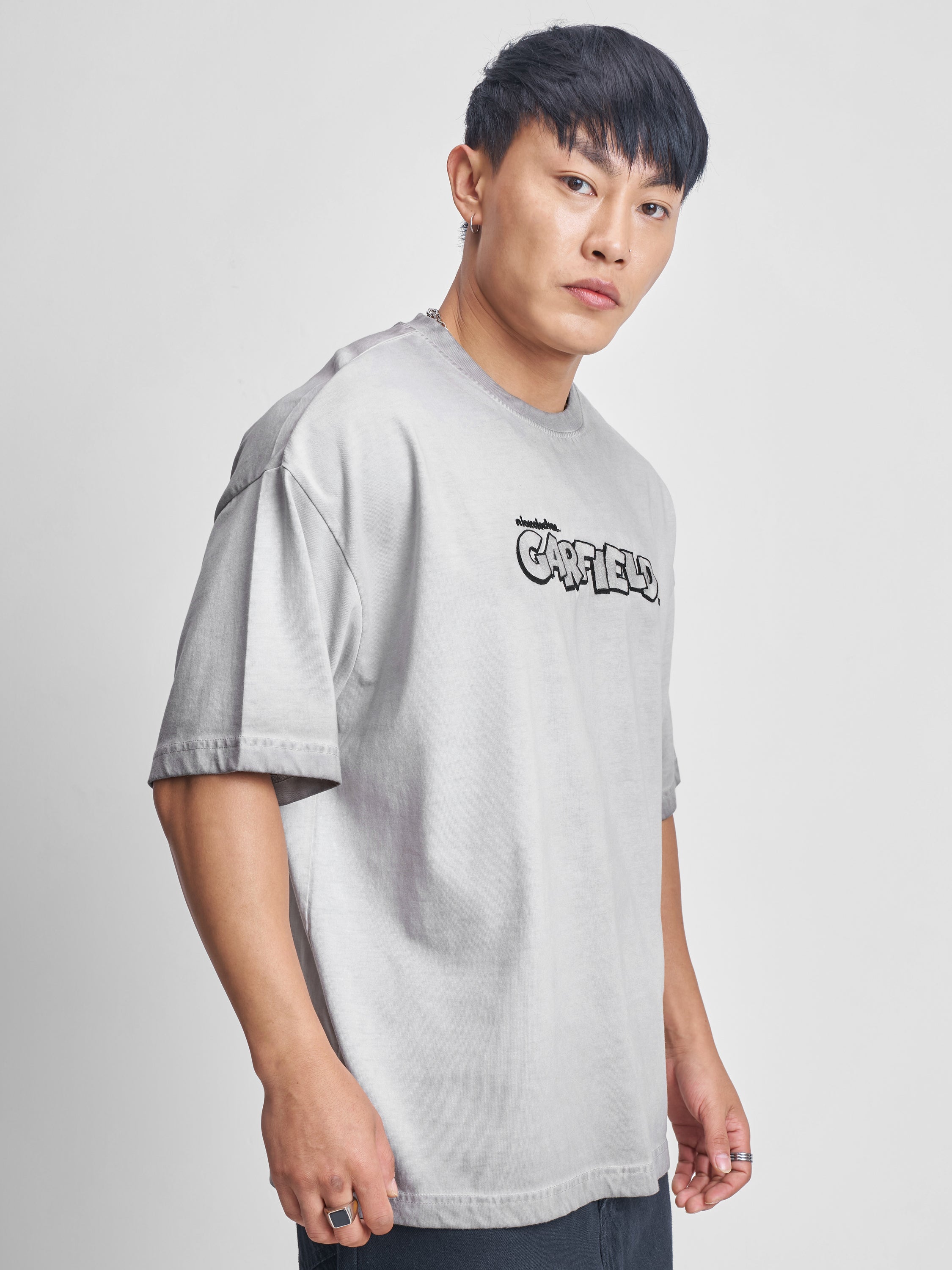 Highlander Men Grey Garfield Printed Round Neck Oversized Fit T-Shirt - Grey - Image 6