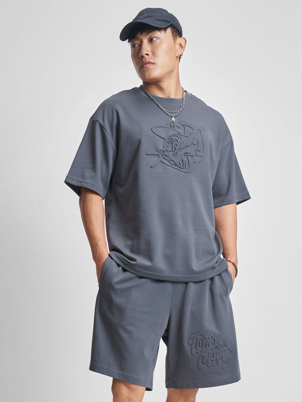WB By Highlander Men Grey Tom And Jerry T-Shirt With Shorts Co-Ords - Grey - Image 1
