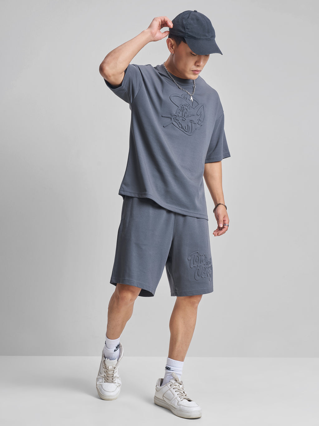 WB By Highlander Men Grey Tom And Jerry T-Shirt With Shorts Co-Ords - Grey - Image 2
