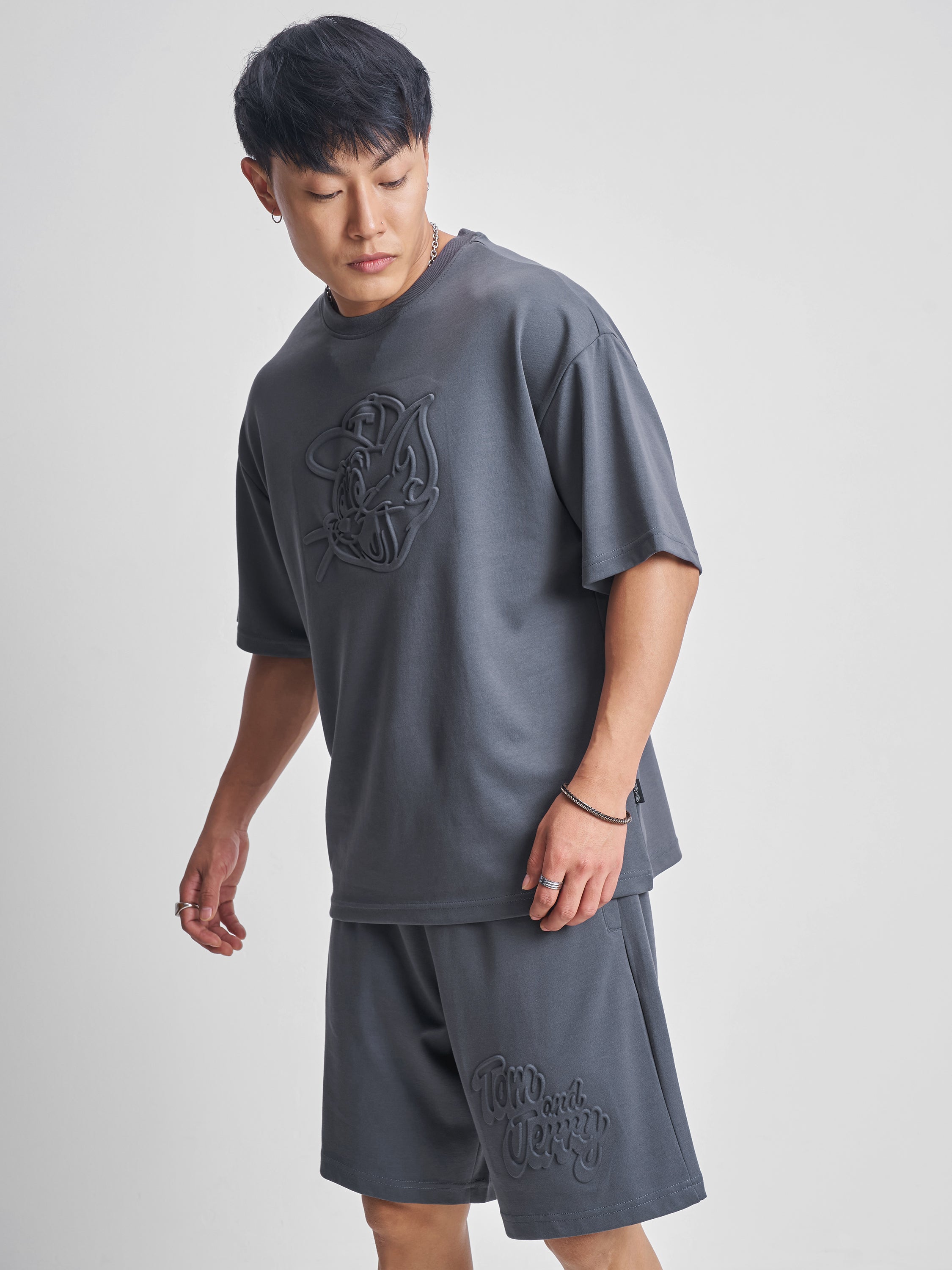 WB By Highlander Men Grey Tom And Jerry T-Shirt With Shorts Co-Ords - Grey - Image 4