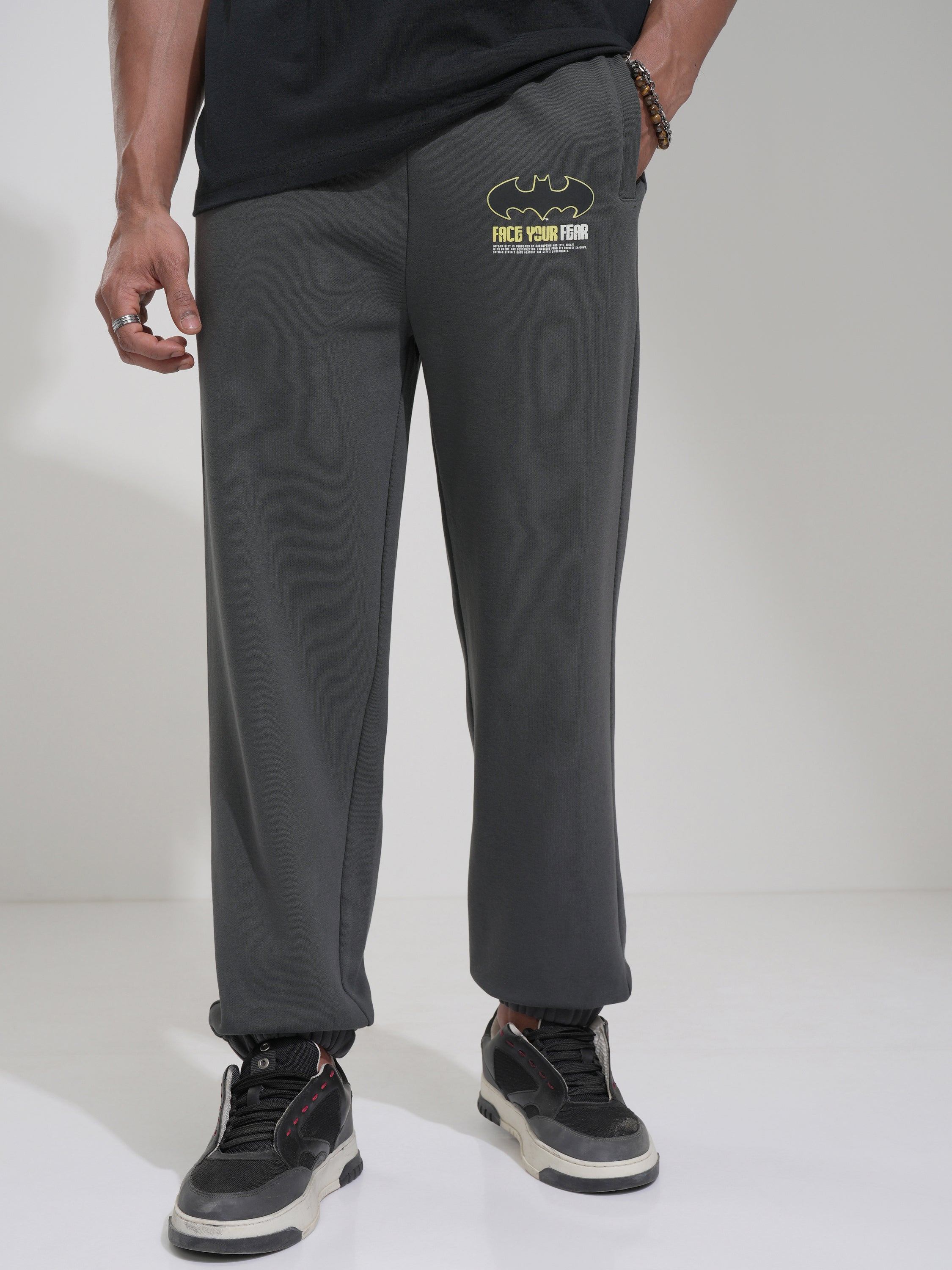 DC By Highlander Men Grey Batman Straight Fit Printed Joggers - Grey - Image 1